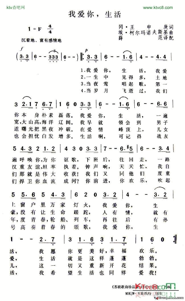 我爱你，生活简谱-马尔克·别尔涅斯演唱1