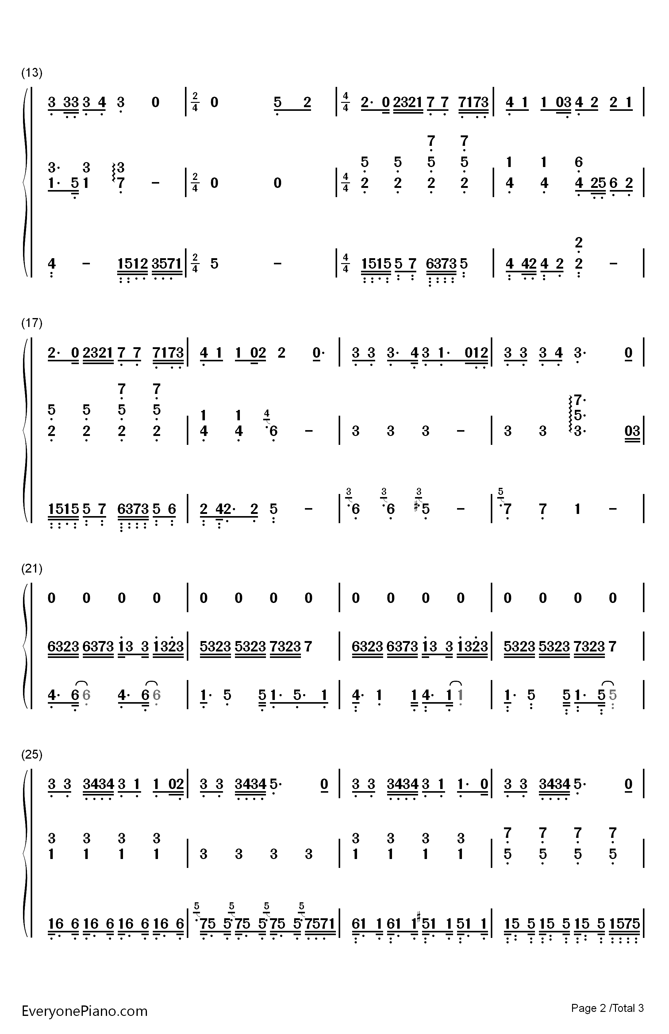 偶尔钢琴简谱-数字双手-邓紫棋2