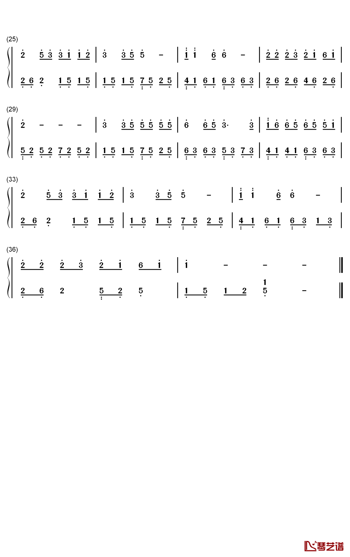 白狐钢琴简谱 - 数字双手 - 陈瑞2