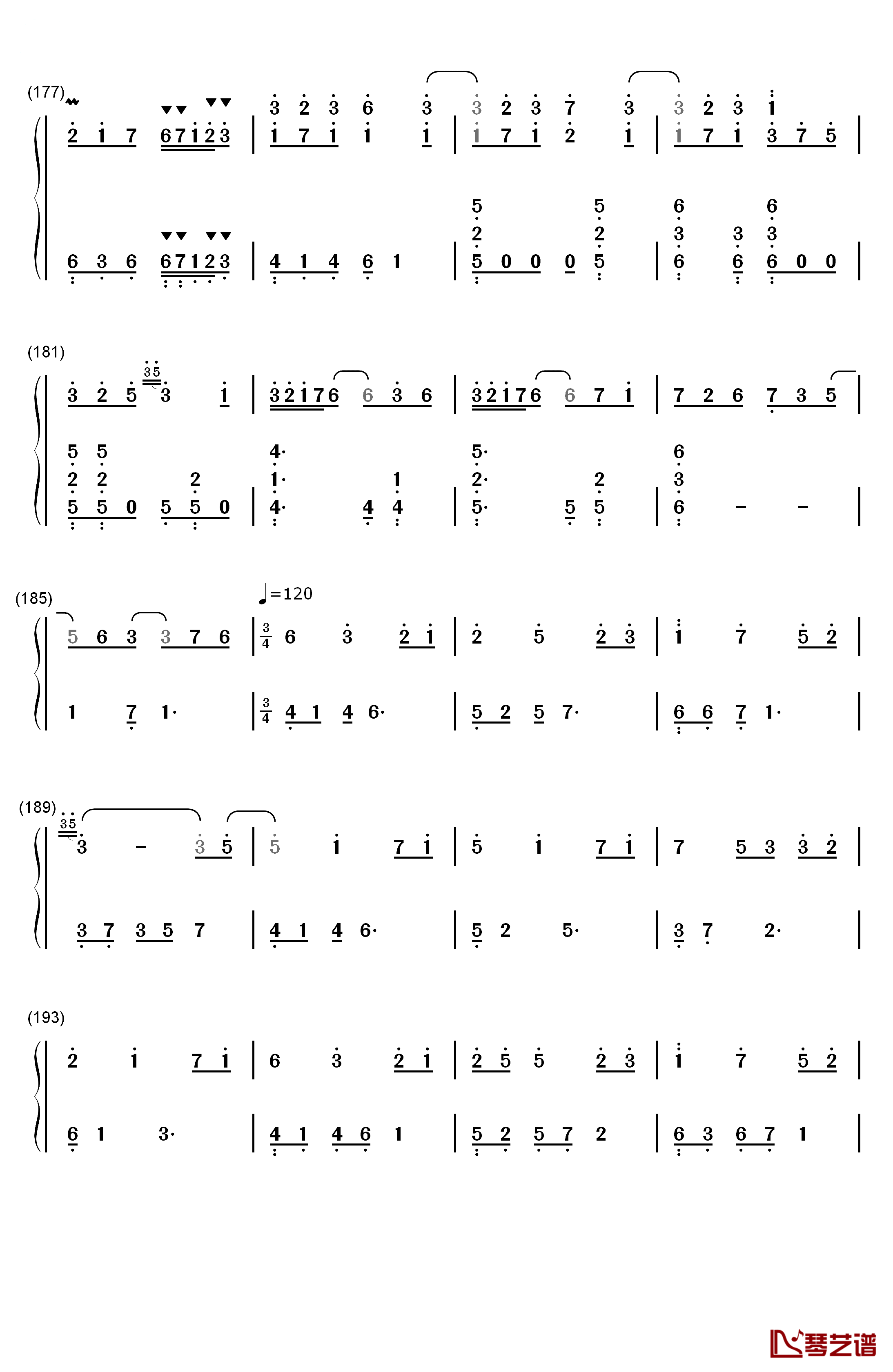 纯白钢琴简谱-数字双手-V.K克10