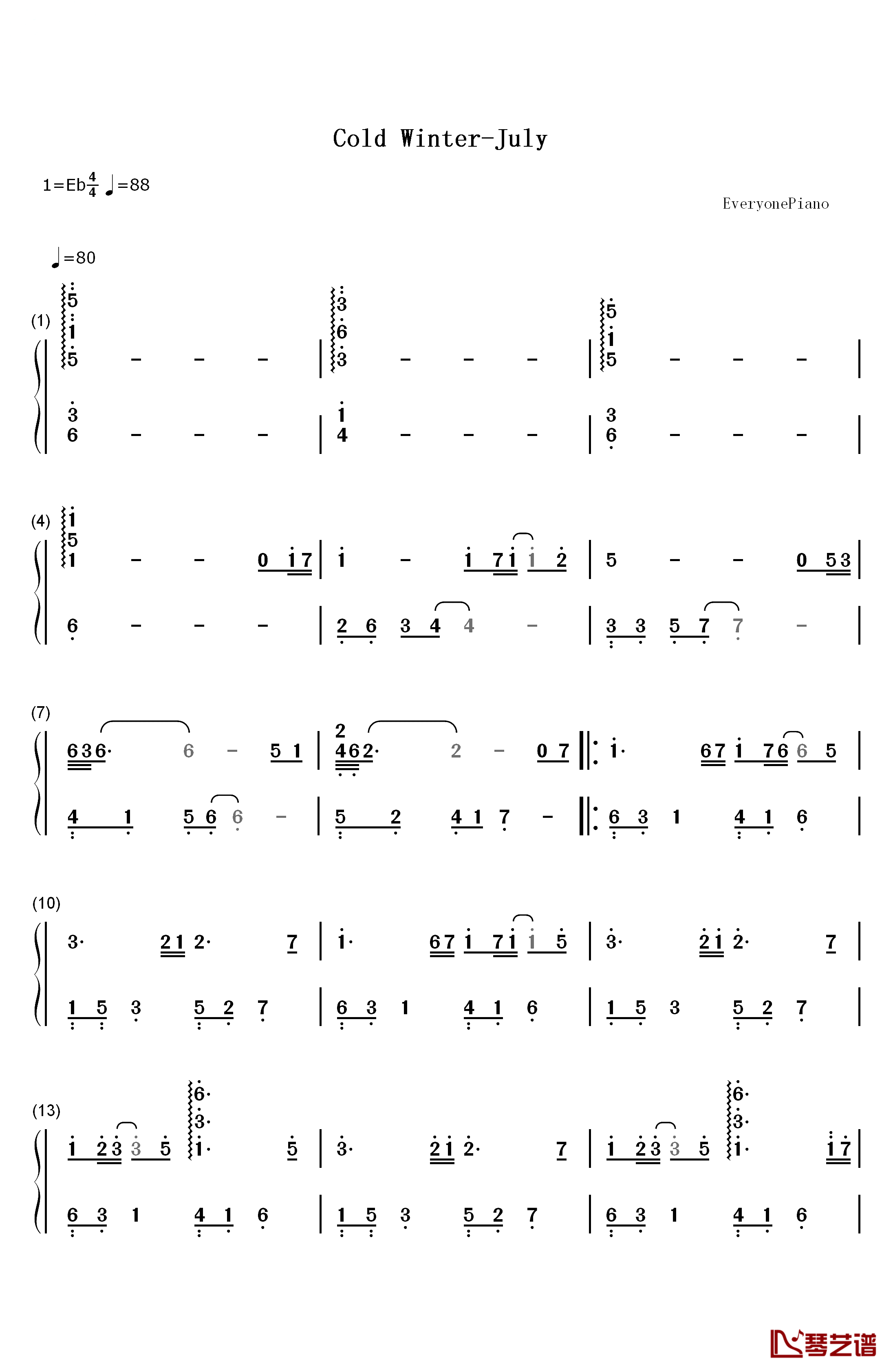 Cold Winter钢琴简谱-数字双手-July1