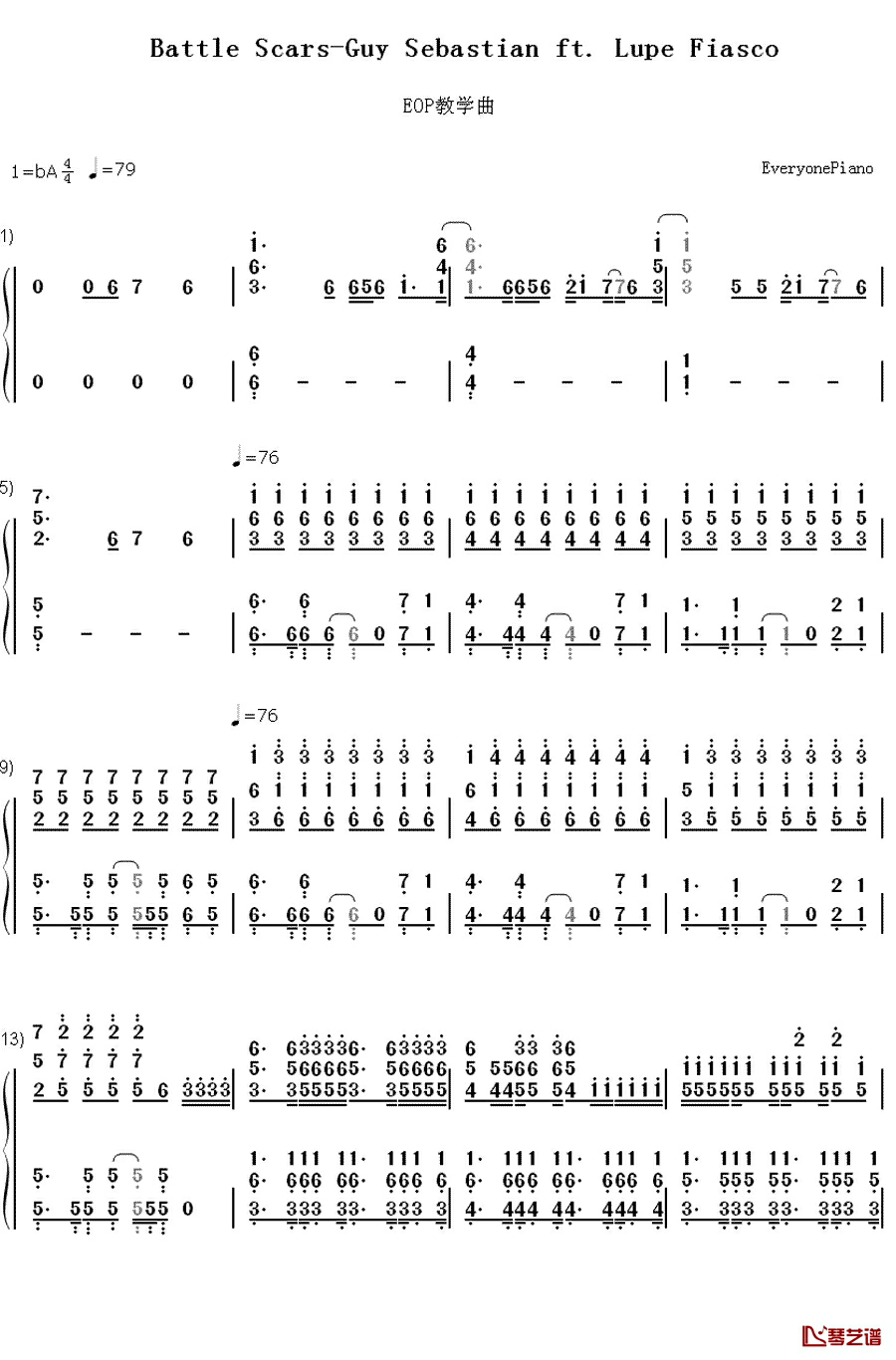 Battle Scars钢琴简谱-数字双手-Guy Sebastian ft. Lupe Fiasco1