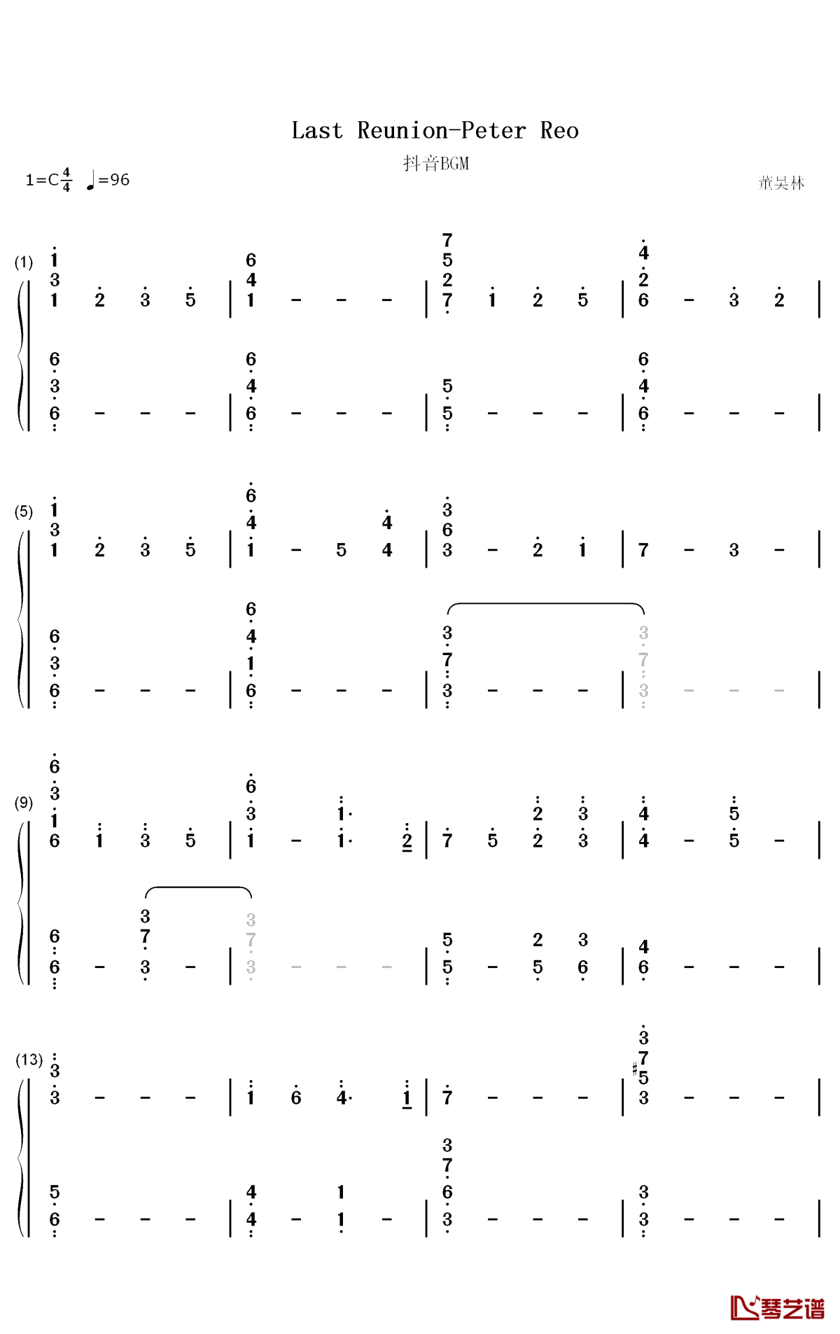 Last Reunion钢琴简谱-数字双手-Peter Reo1