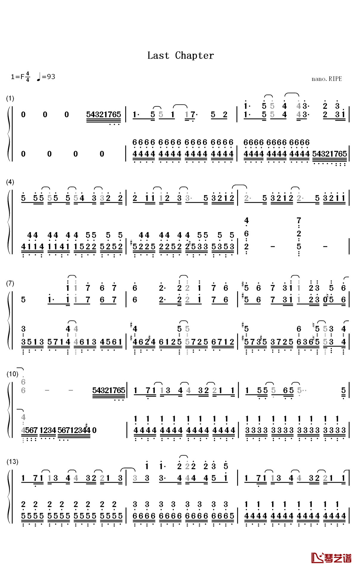 Last Chapter钢琴简谱-数字双手-Nano Ripe1