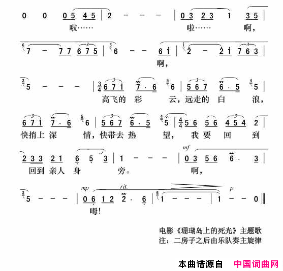 我怎能把你遗忘电影《珊瑚岛上的死光》主题歌简谱-靳小才演唱-史俊/杨绍榈词曲1