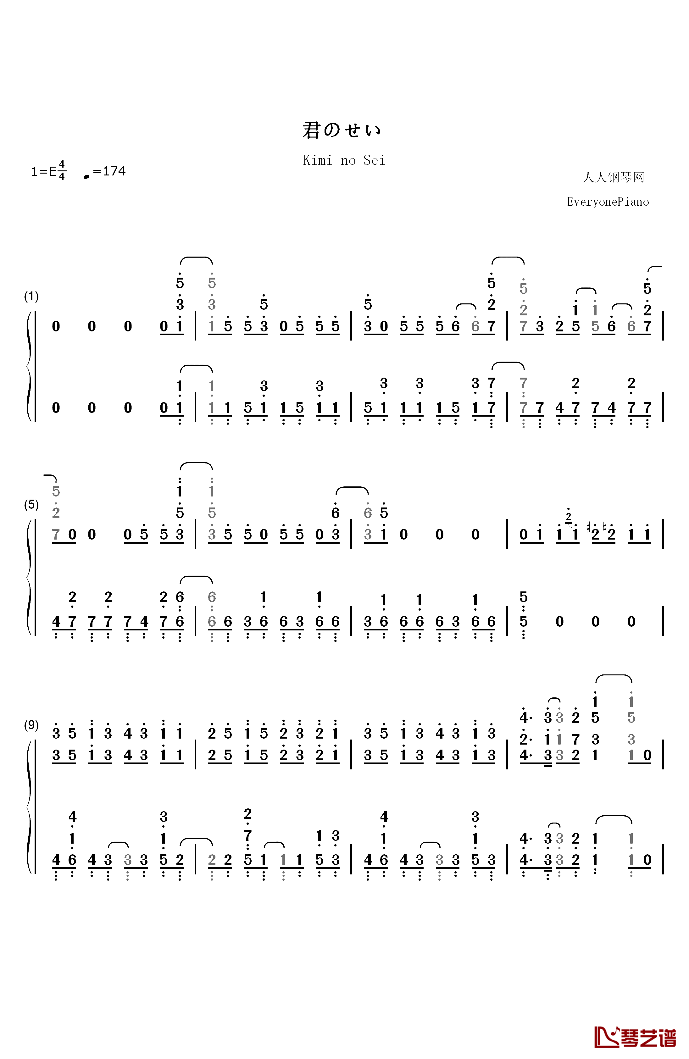 君のせい钢琴简谱-数字双手-The Peggies1