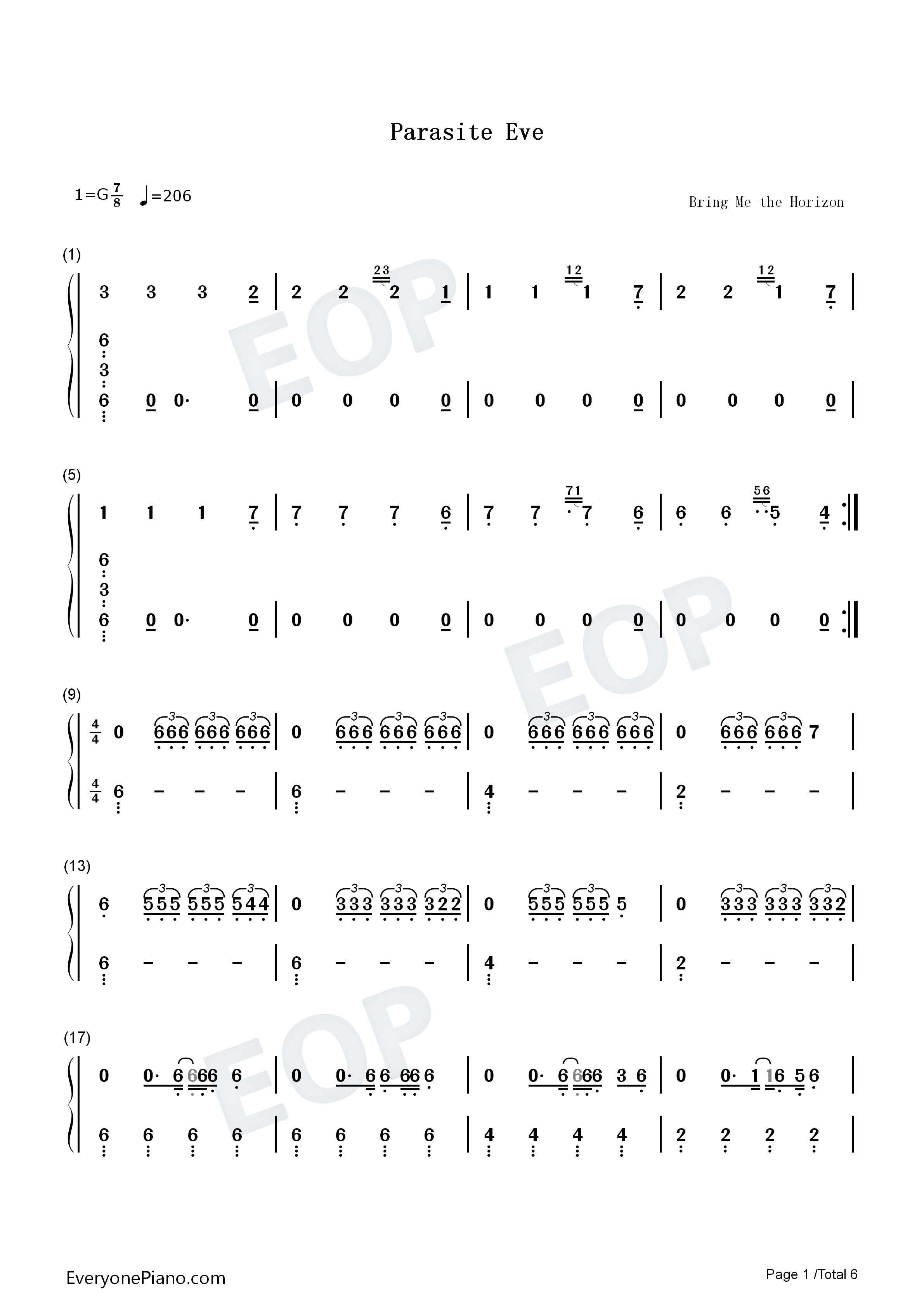Parasite Eve钢琴简谱-Bring Me the Horizon演唱1
