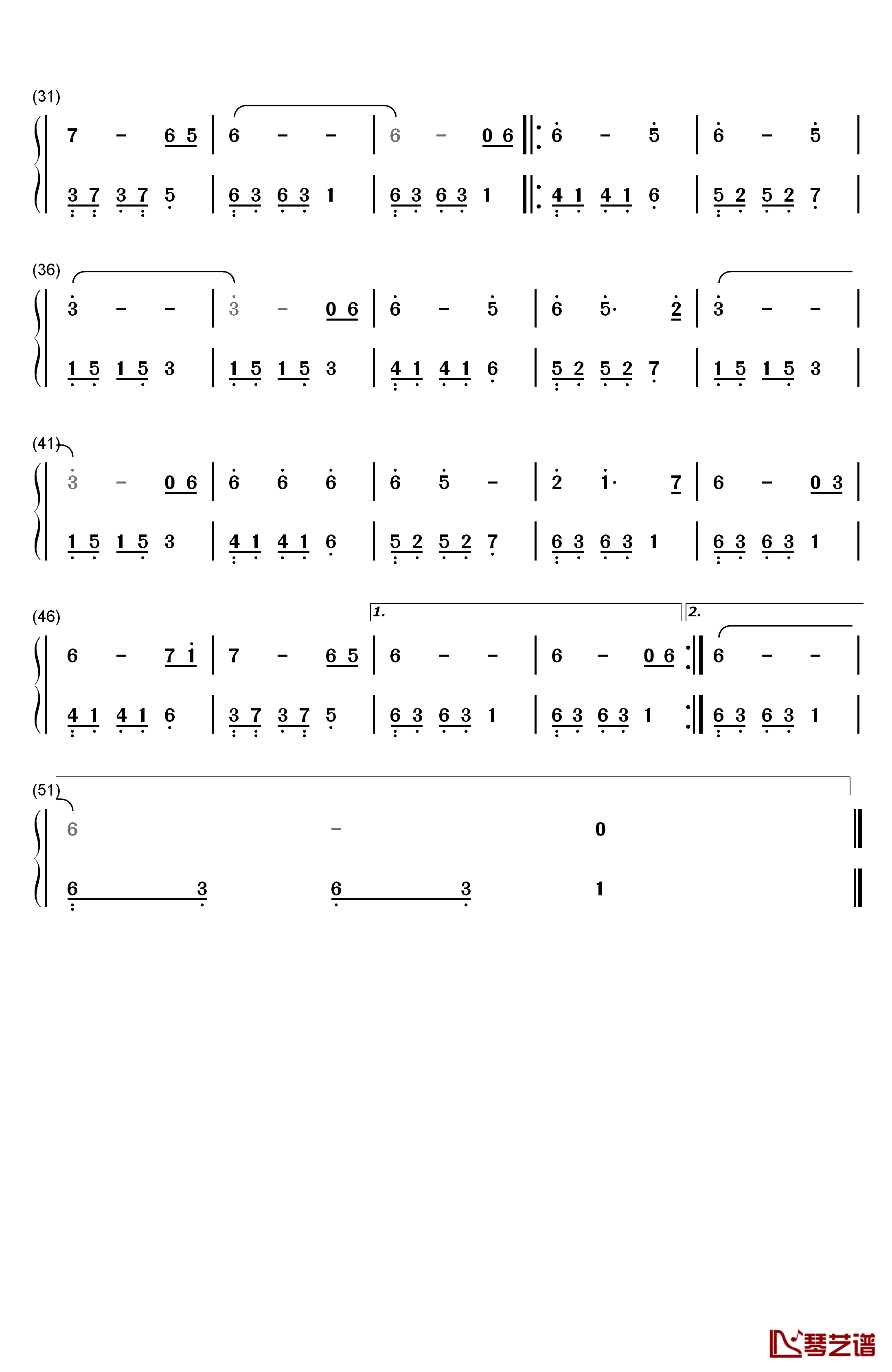 棋子钢琴简谱-数字双手-王菲2