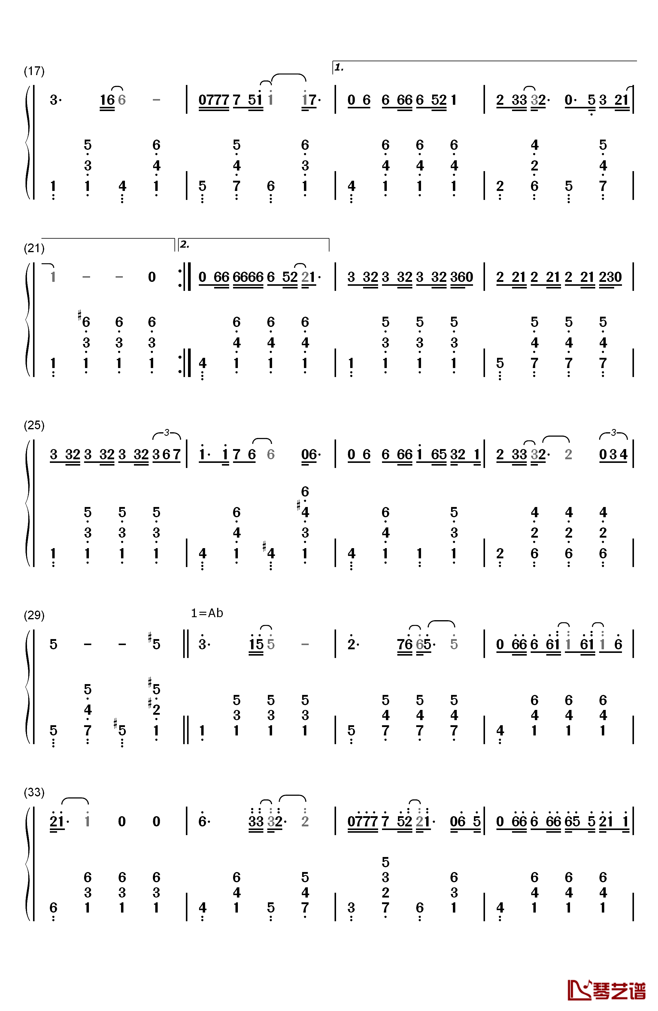 太美丽钢琴简谱-数字双手-陶喆2