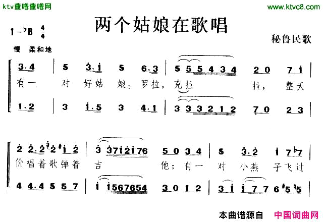 两个姑娘在唱歌[秘鲁]简谱1