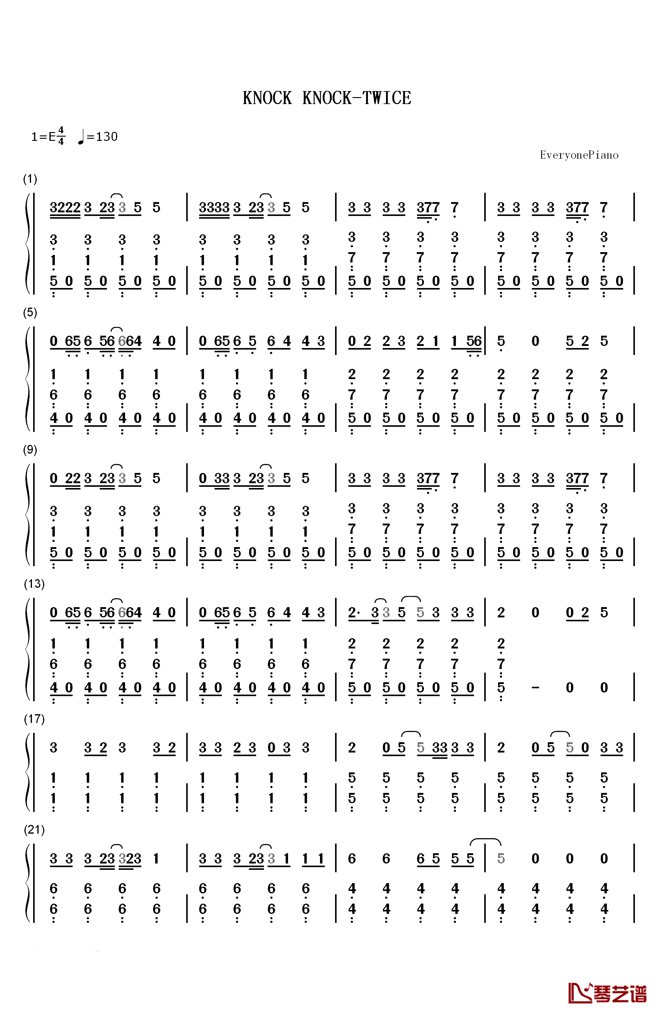 KNOCK KNOCK钢琴简谱-数字双手-TWICE1