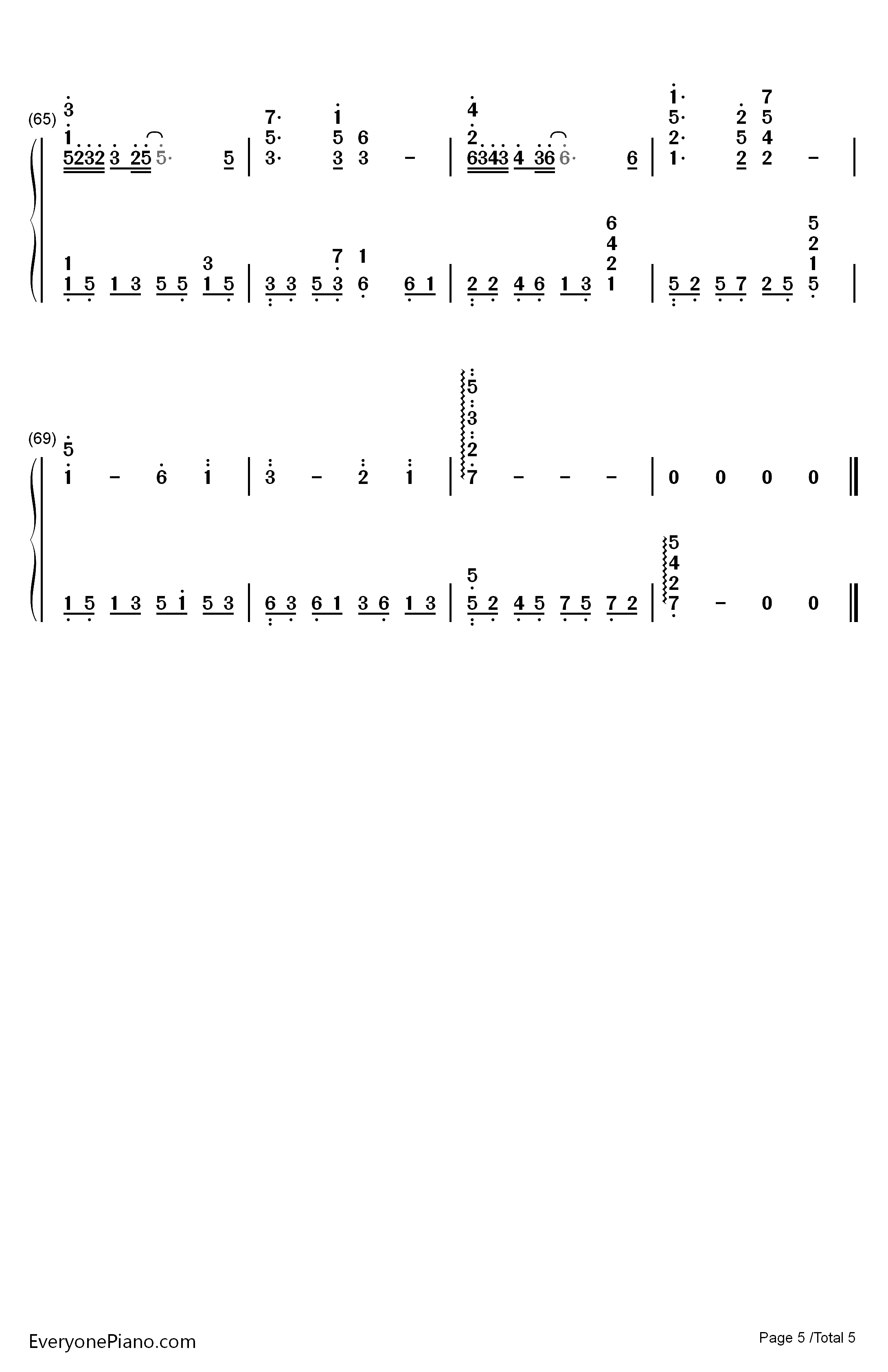 情人钢琴简谱-数字双手-Beyond5