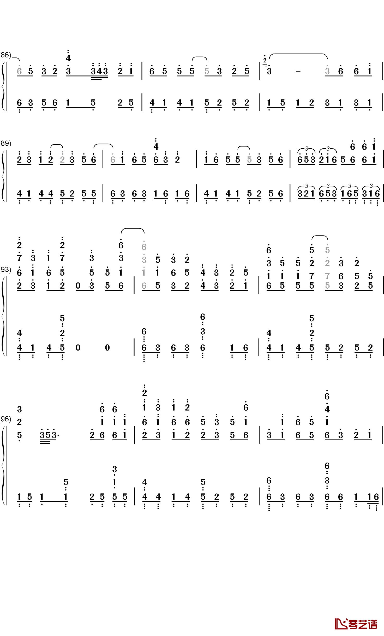 哪吒鋼琴簡譜-數字雙手-貳嬸6