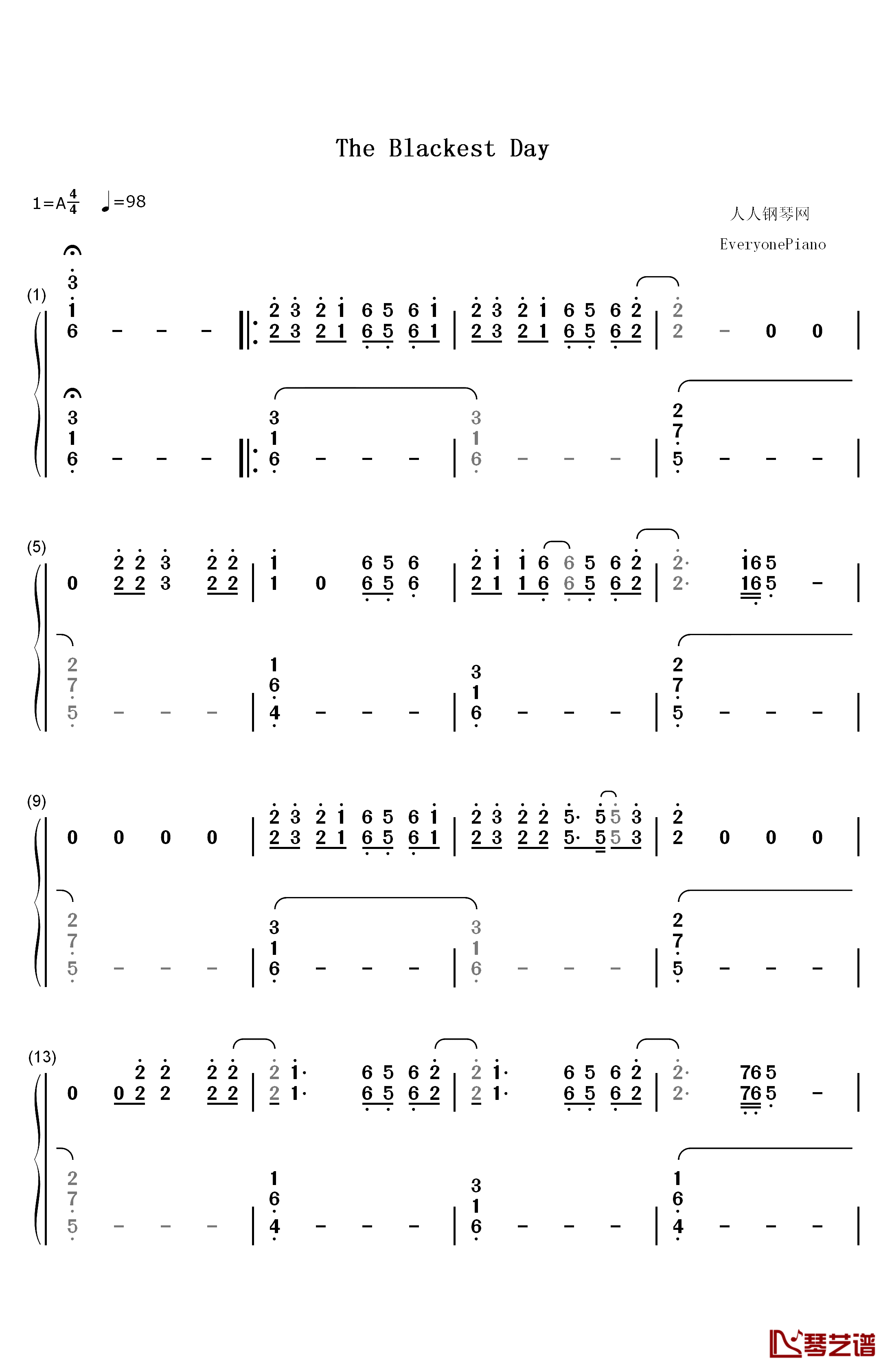 The Blackest Day钢琴简谱-数字双手-Lana Del Rey1