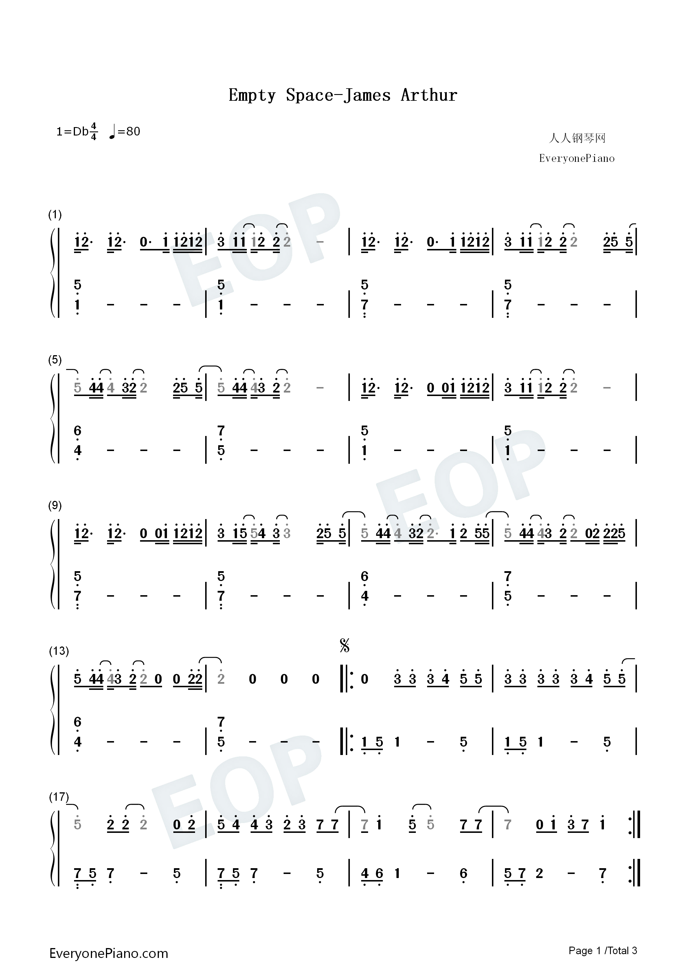 Empty Space钢琴简谱-James Arthur演唱1