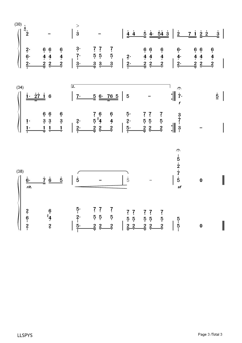 怀念战友钢琴简谱-数字双手-李俊广3