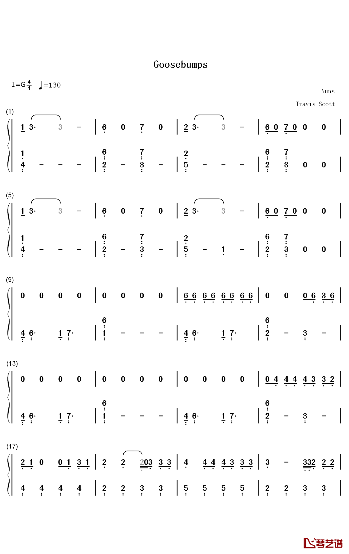 Goosebumps钢琴简谱-数字双手-Travis Scott Kendrick Lamar1