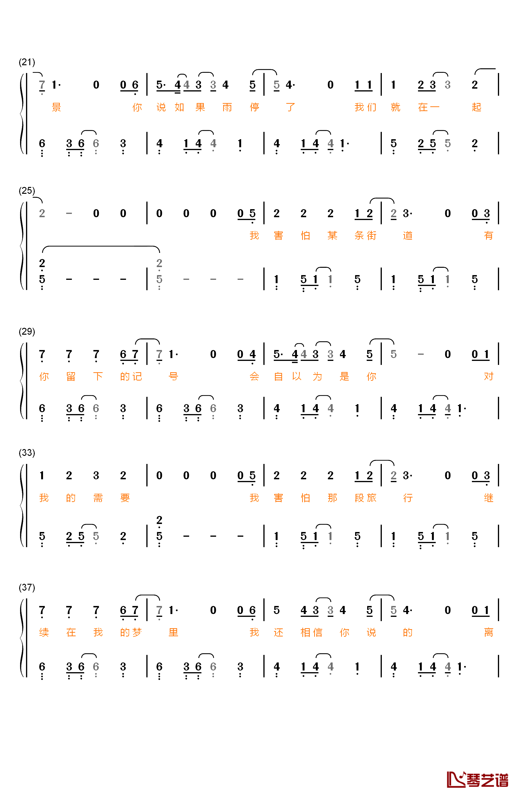 我害怕钢琴简谱-数字双手-薛之谦2