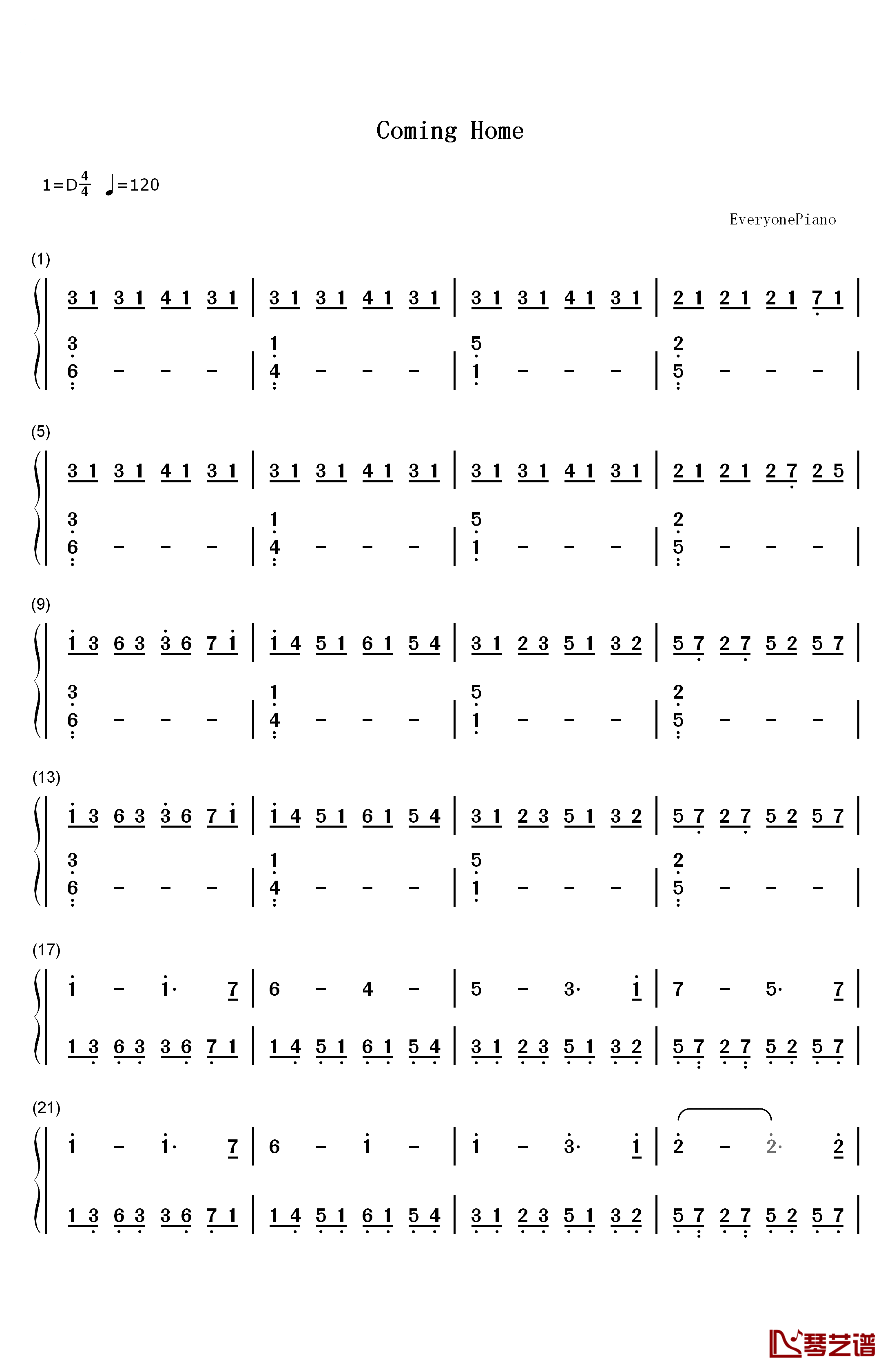 Coming Home钢琴简谱-数字双手-Peter Jeremias1