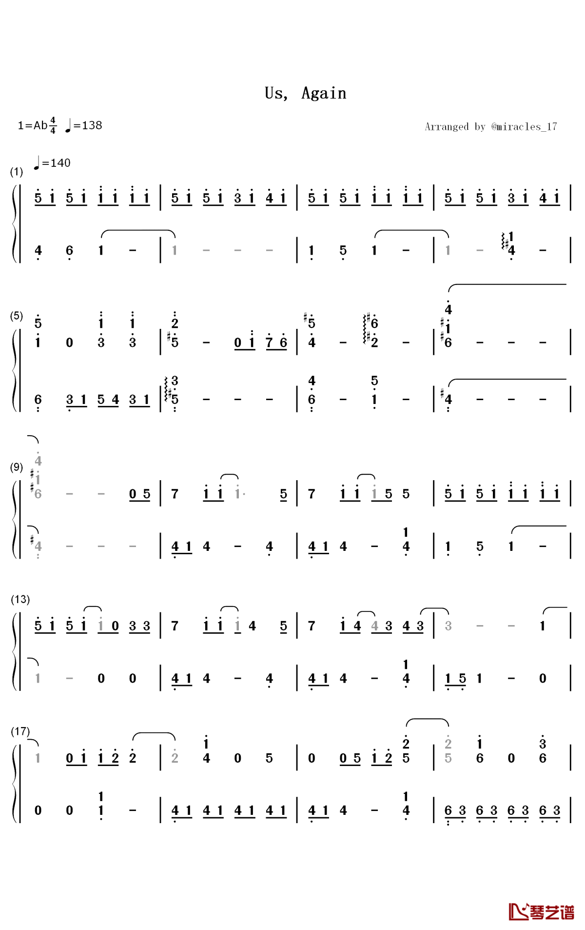 Us Again钢琴简谱-数字双手-Seventeen1