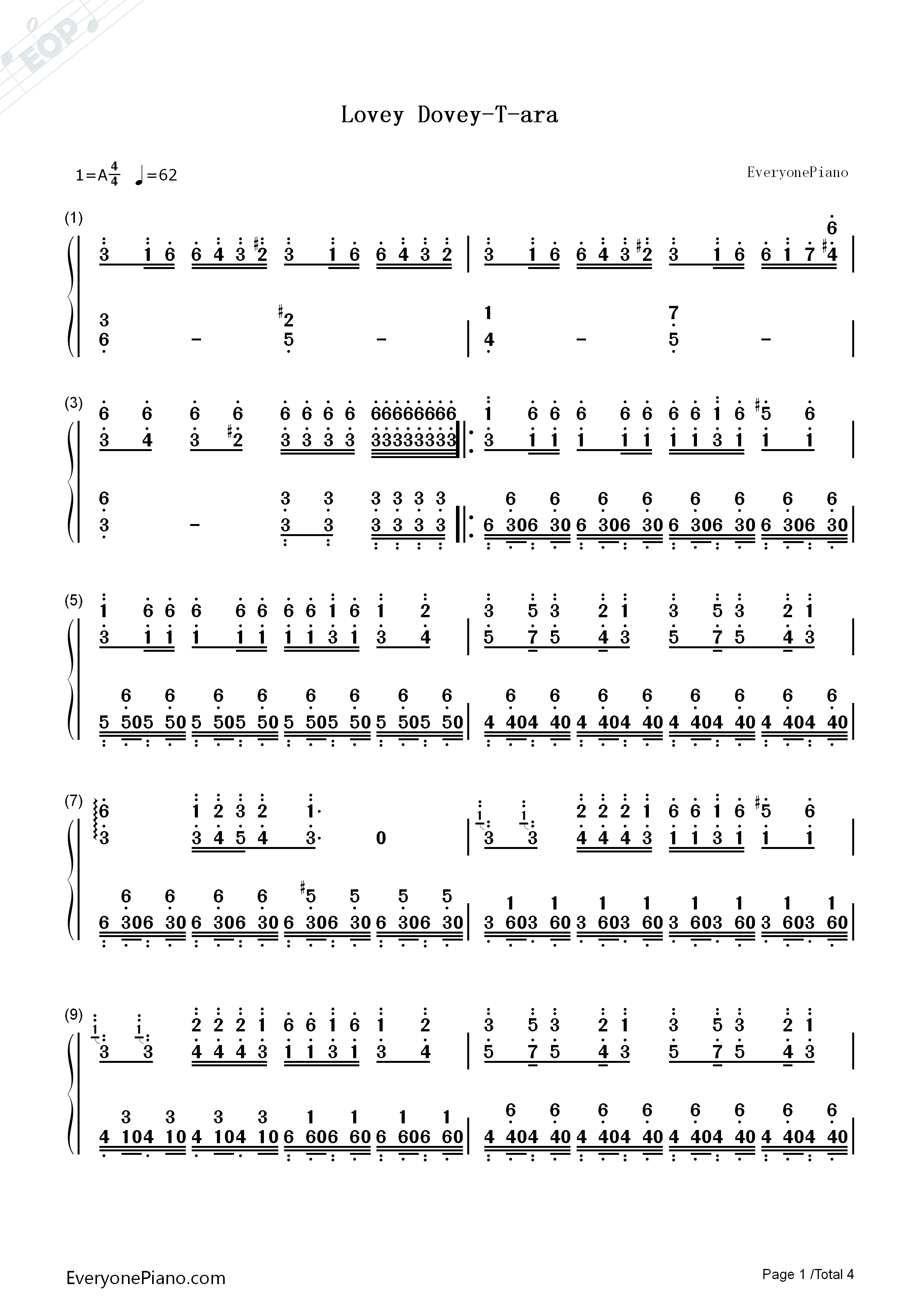 Lovey Dovey钢琴简谱-T-ara演唱1