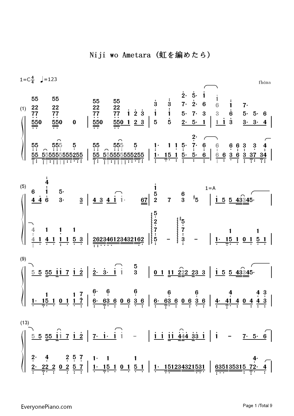 虹を編めたら钢琴简谱-数字双手-fhána1