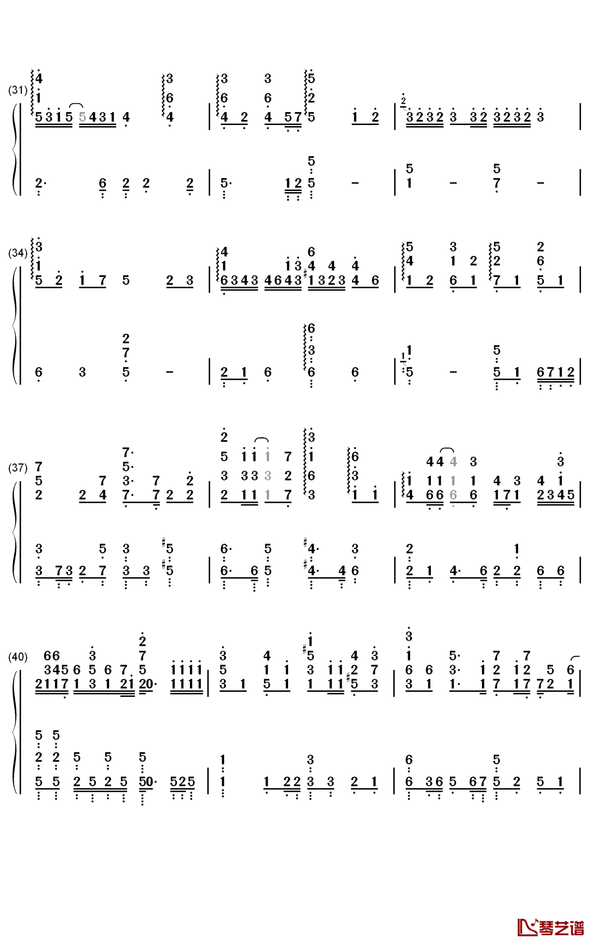 后来遇见他钢琴简谱-数字双手-胡663