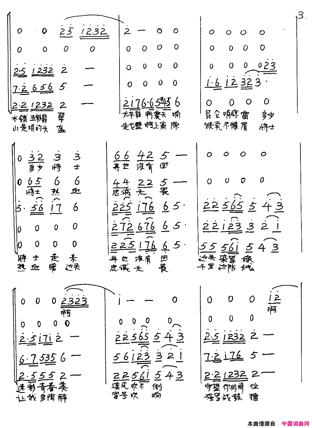 守卫大西北简谱-张永君演唱-刘顶柱/李杰、李赫词曲1