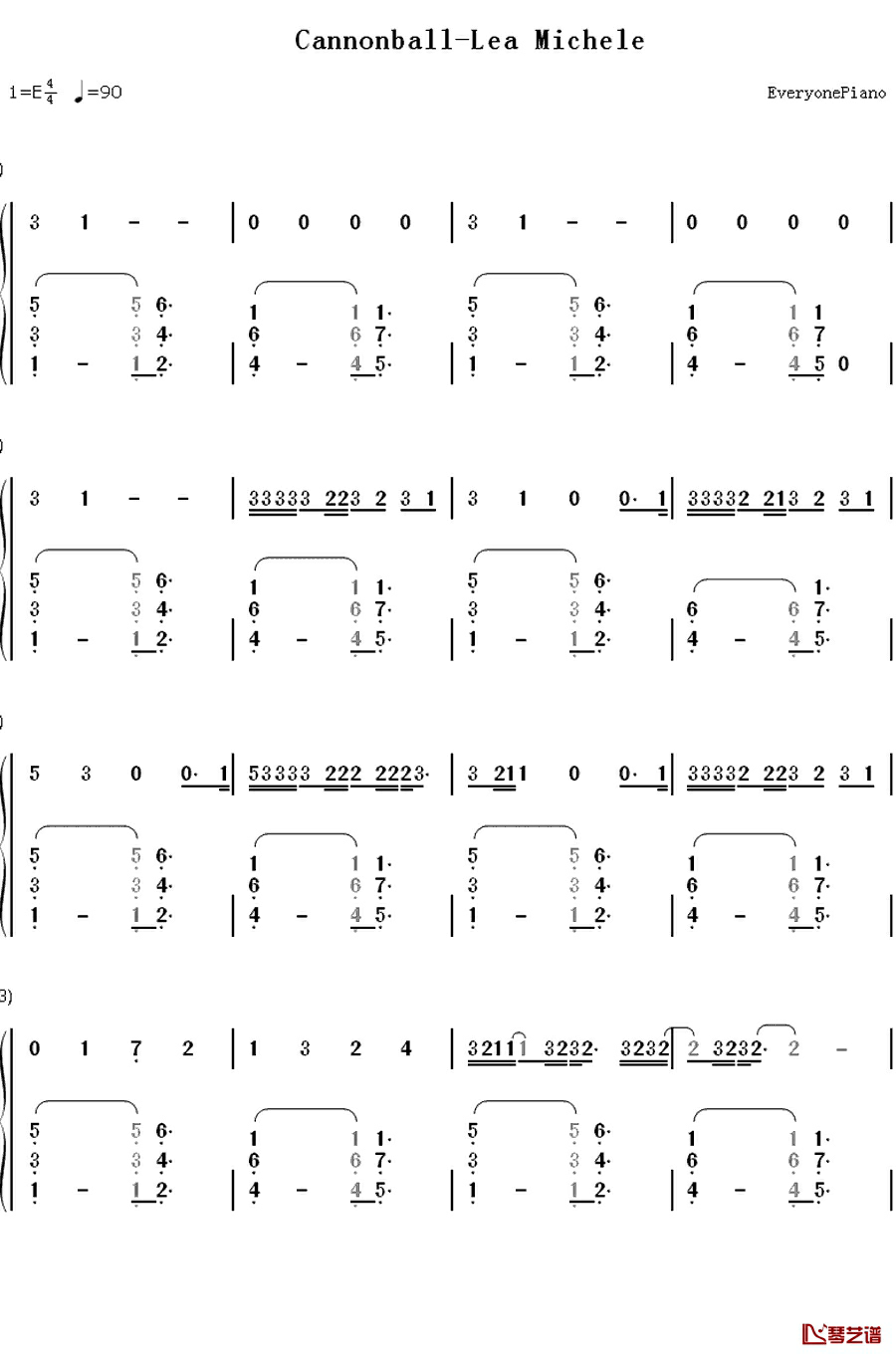 Cannonball钢琴简谱-数字双手-Lea Michele1