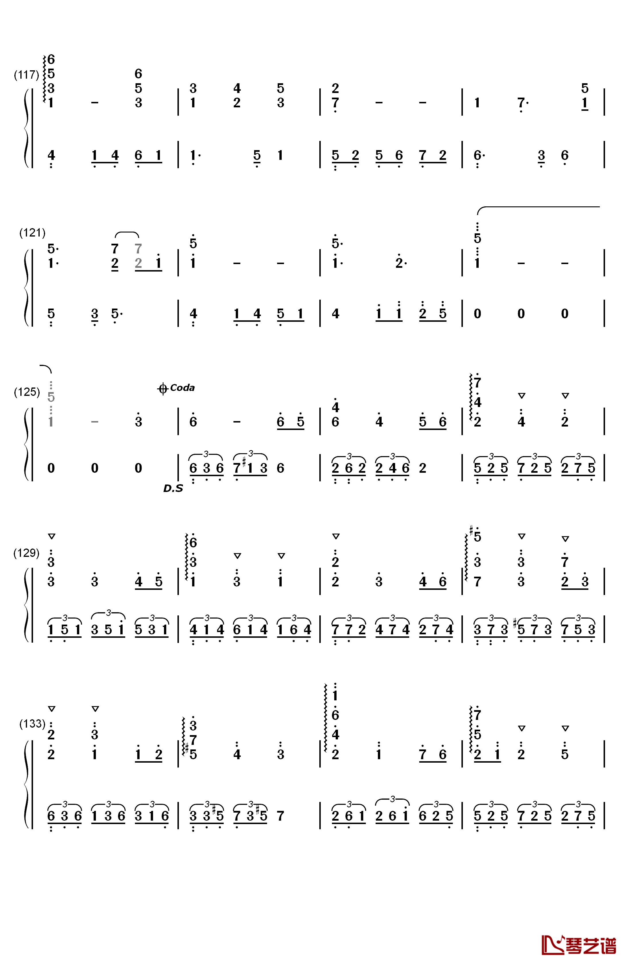 纯白钢琴简谱-数字双手-V.K克7