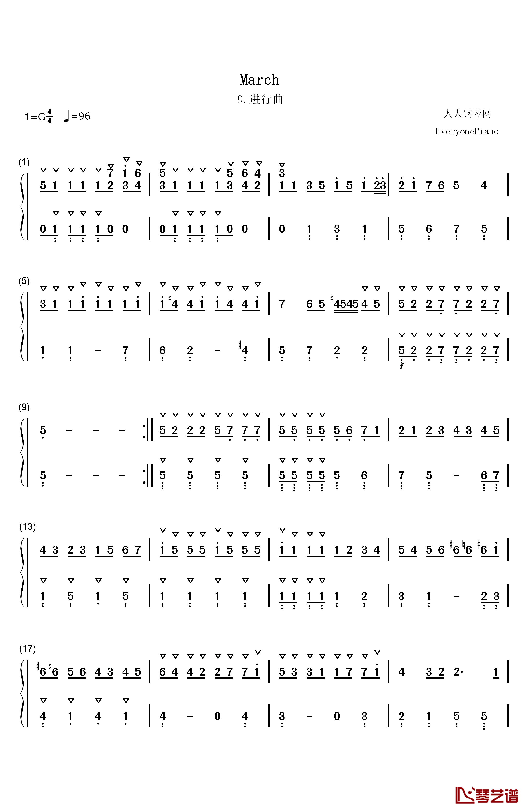 进行曲 9钢琴简谱-数字双手-巴赫1