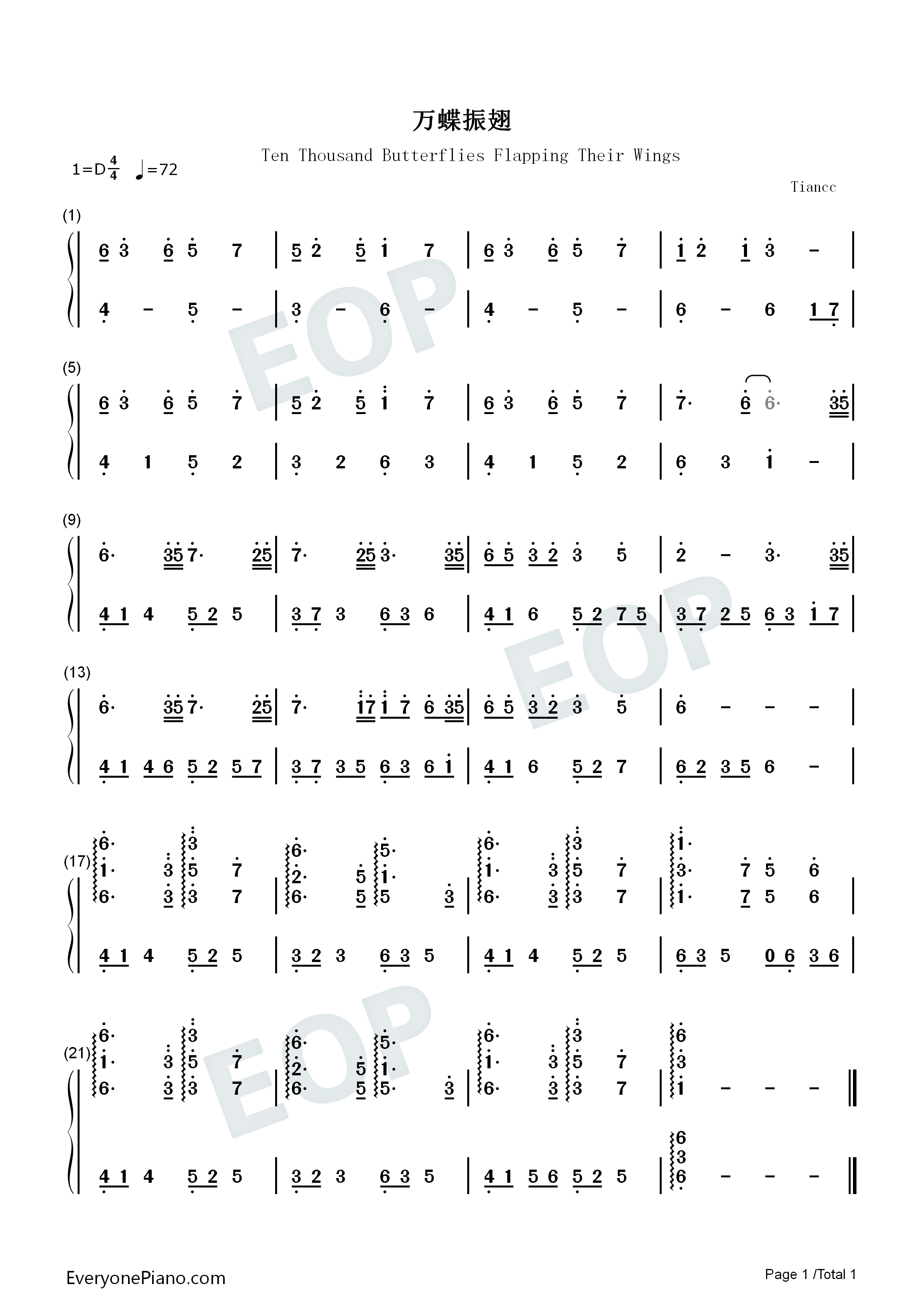 万蝶振翅钢琴简谱-无演唱1