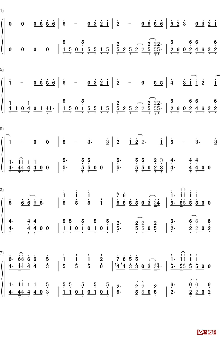 3.6.5钢琴简谱-数字双手-EXO3