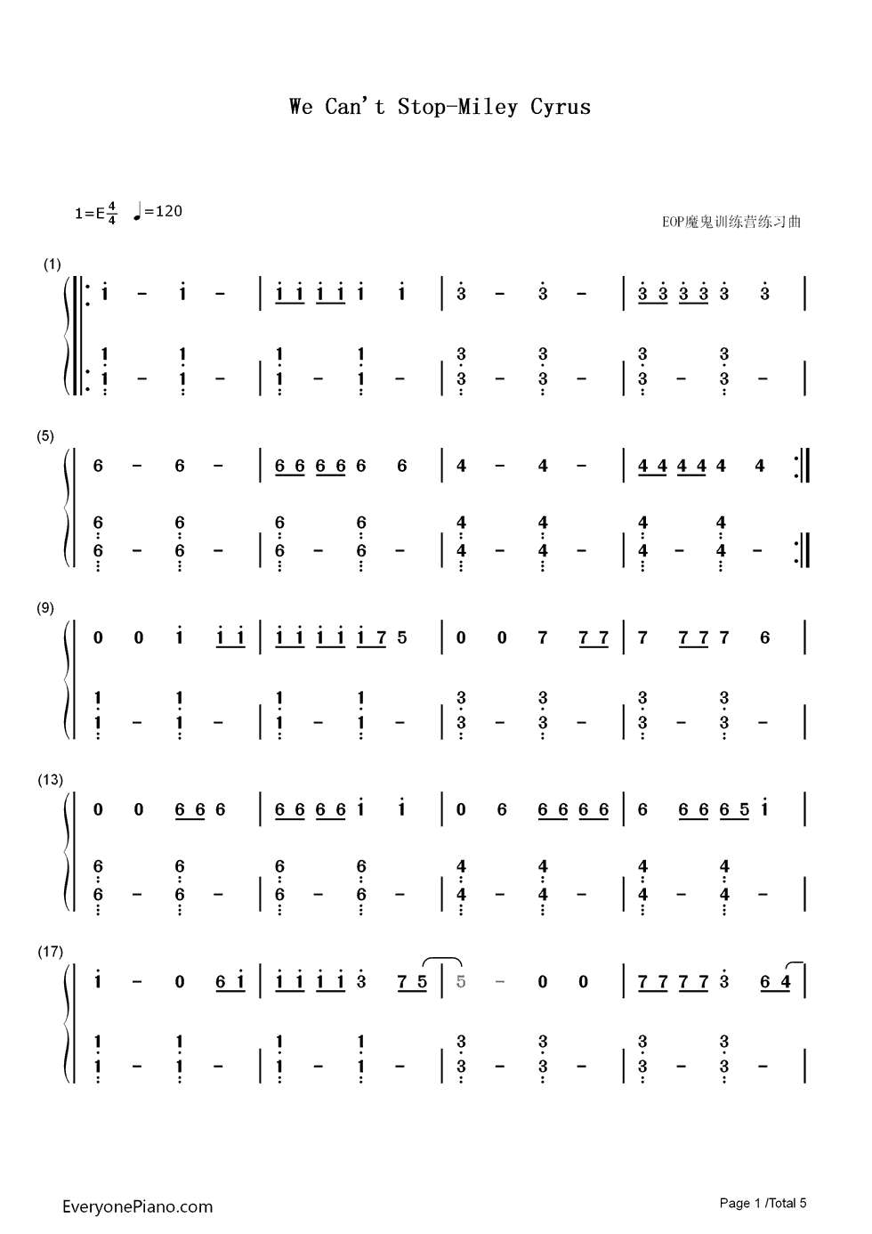 We Can't Stop钢琴简谱-Miley Cyrus演唱1