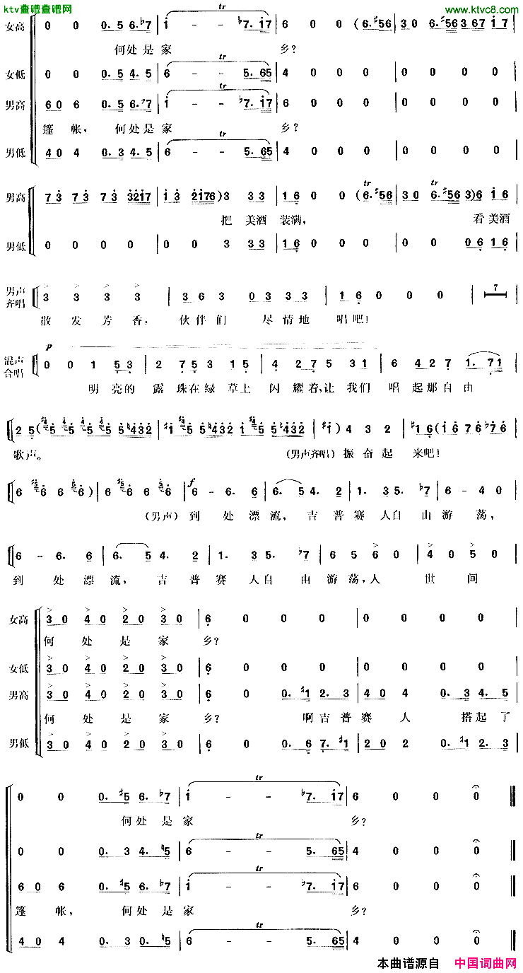 吉普赛人的铁钻合唱歌剧《游吟诗人》选曲[意]简谱1