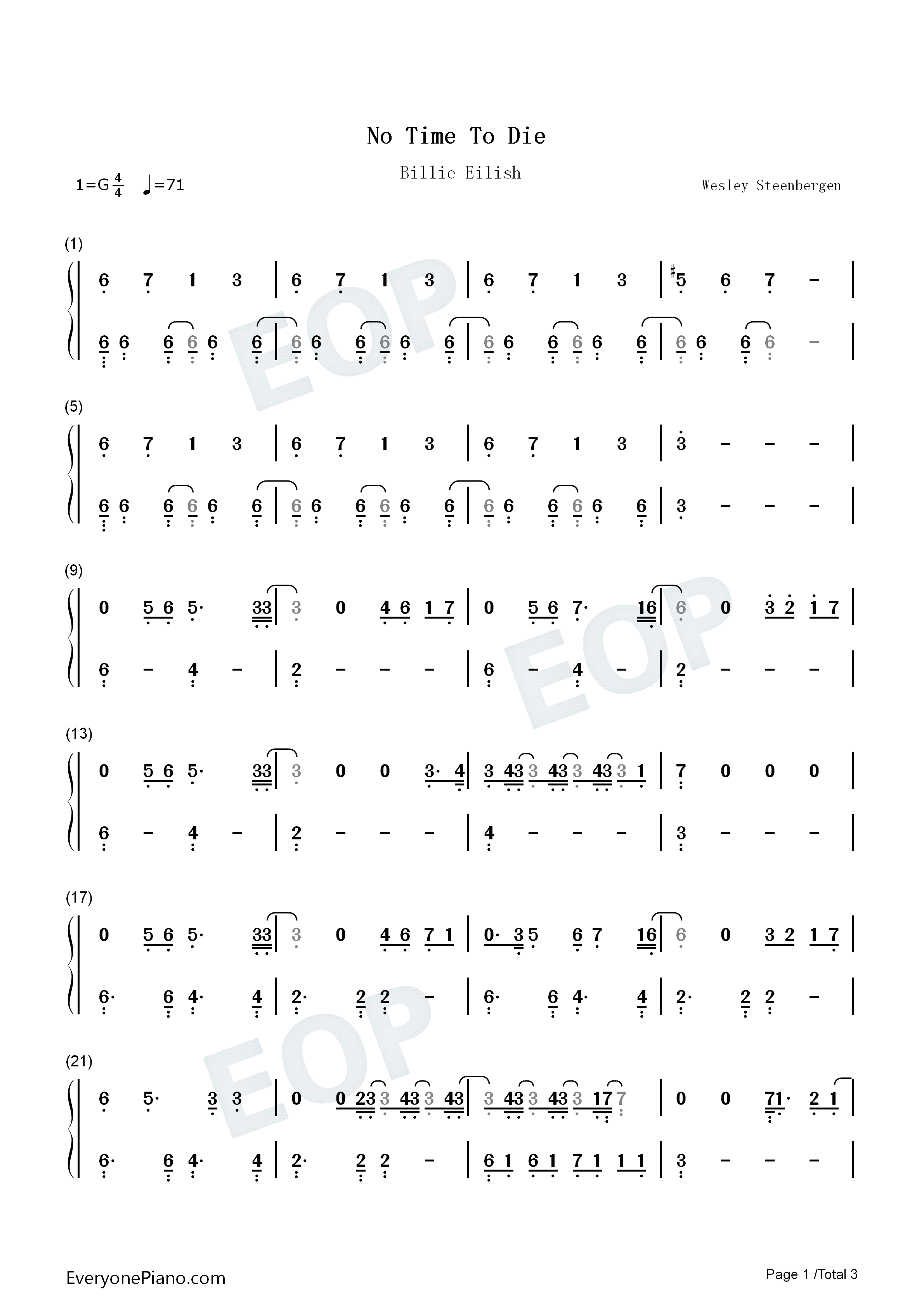 No Time to Die钢琴简谱-Billie Eilish演唱1