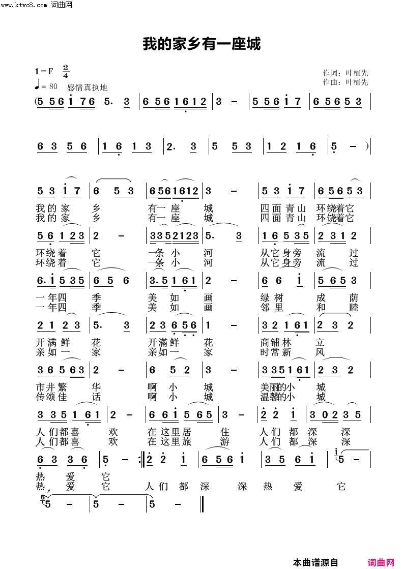 我的家乡有一座城简谱1