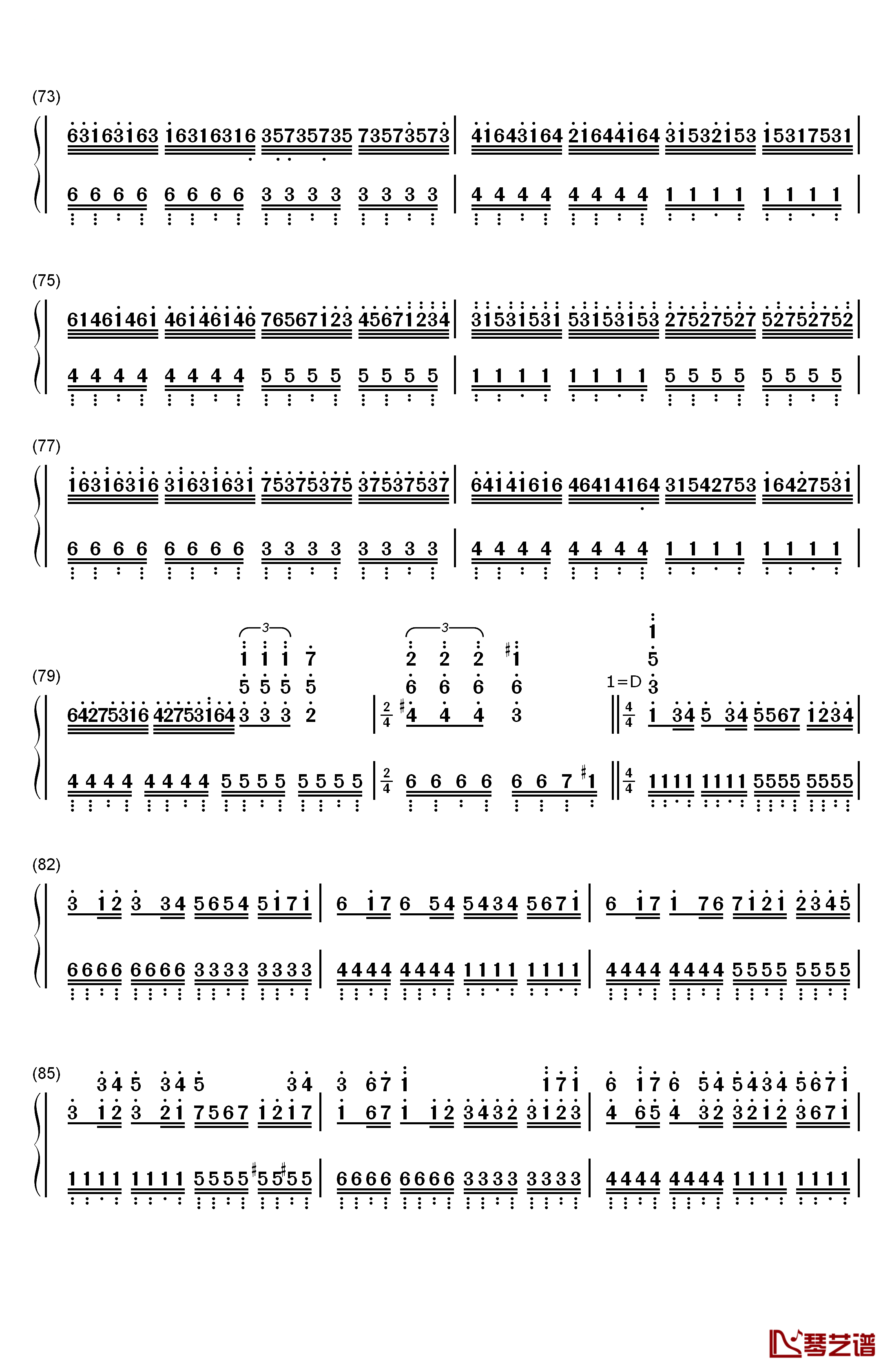 卡农疯狂版钢琴简谱-数字双手-未知4