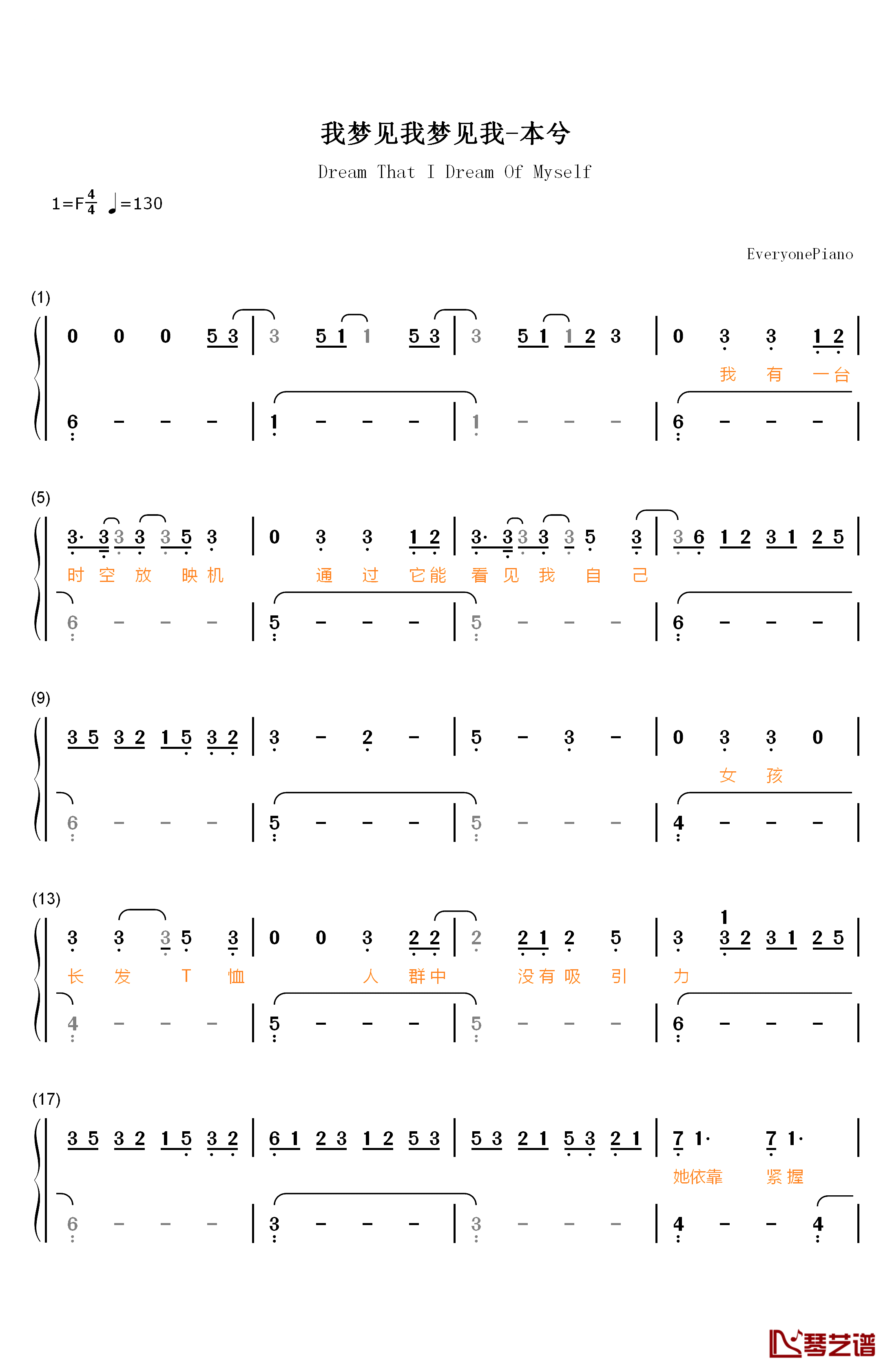 我梦见我梦见我钢琴简谱-数字双手-本兮1