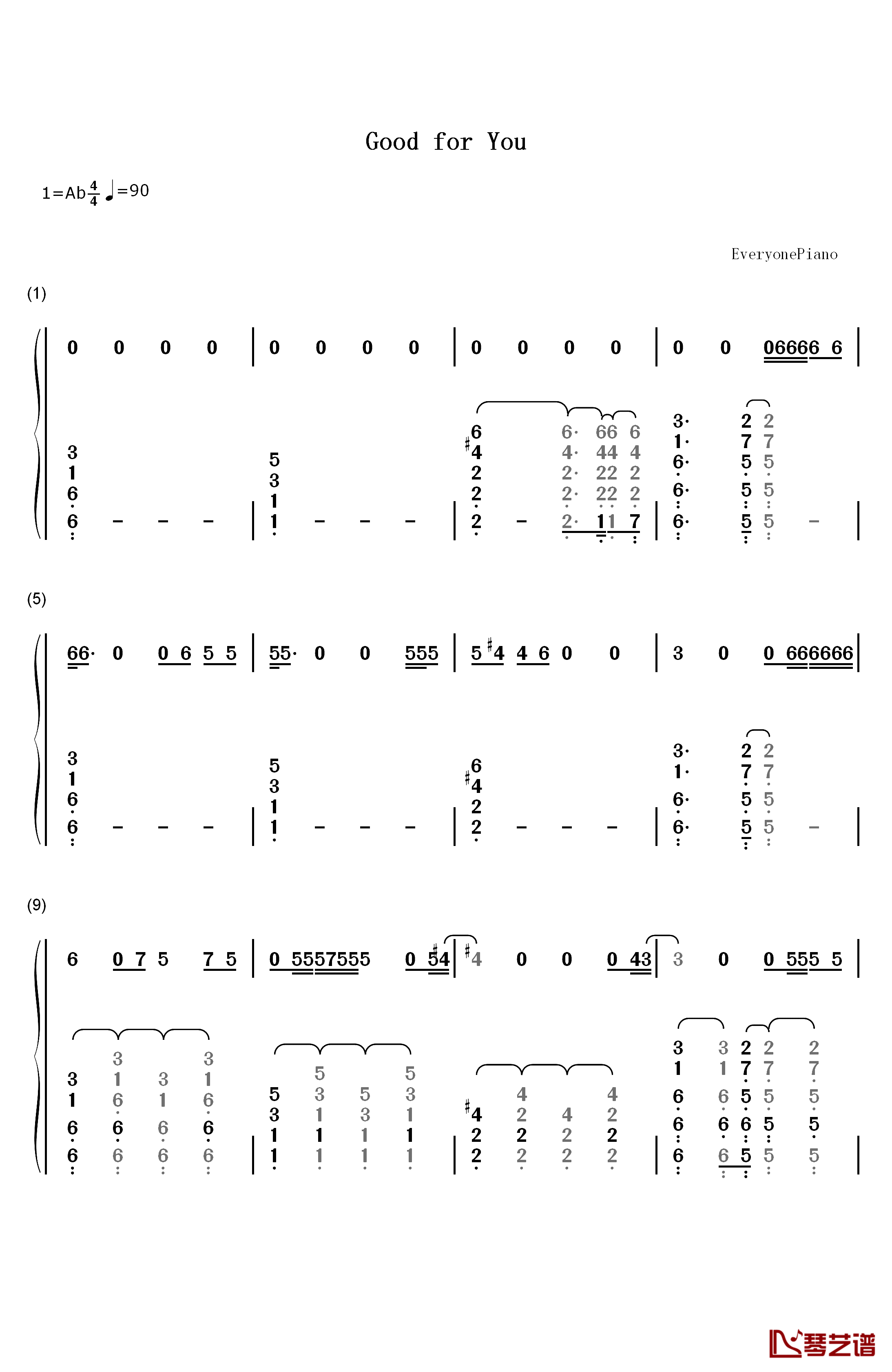 Good for You钢琴简谱-数字双手-Selena Gomez1