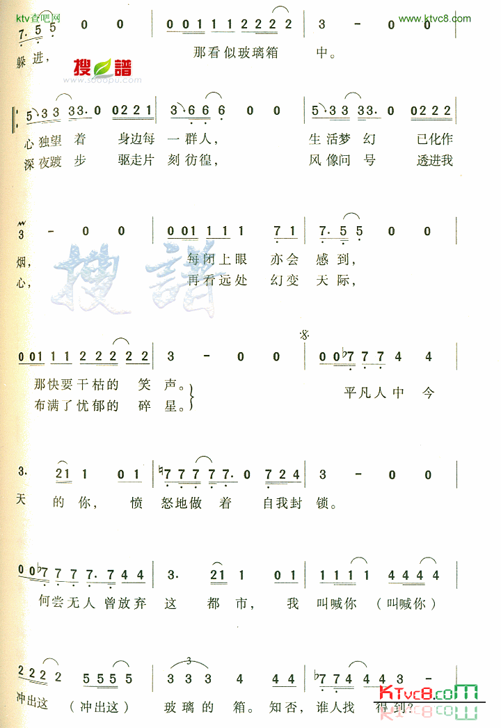 玻璃箱简谱-黄家驹演唱1