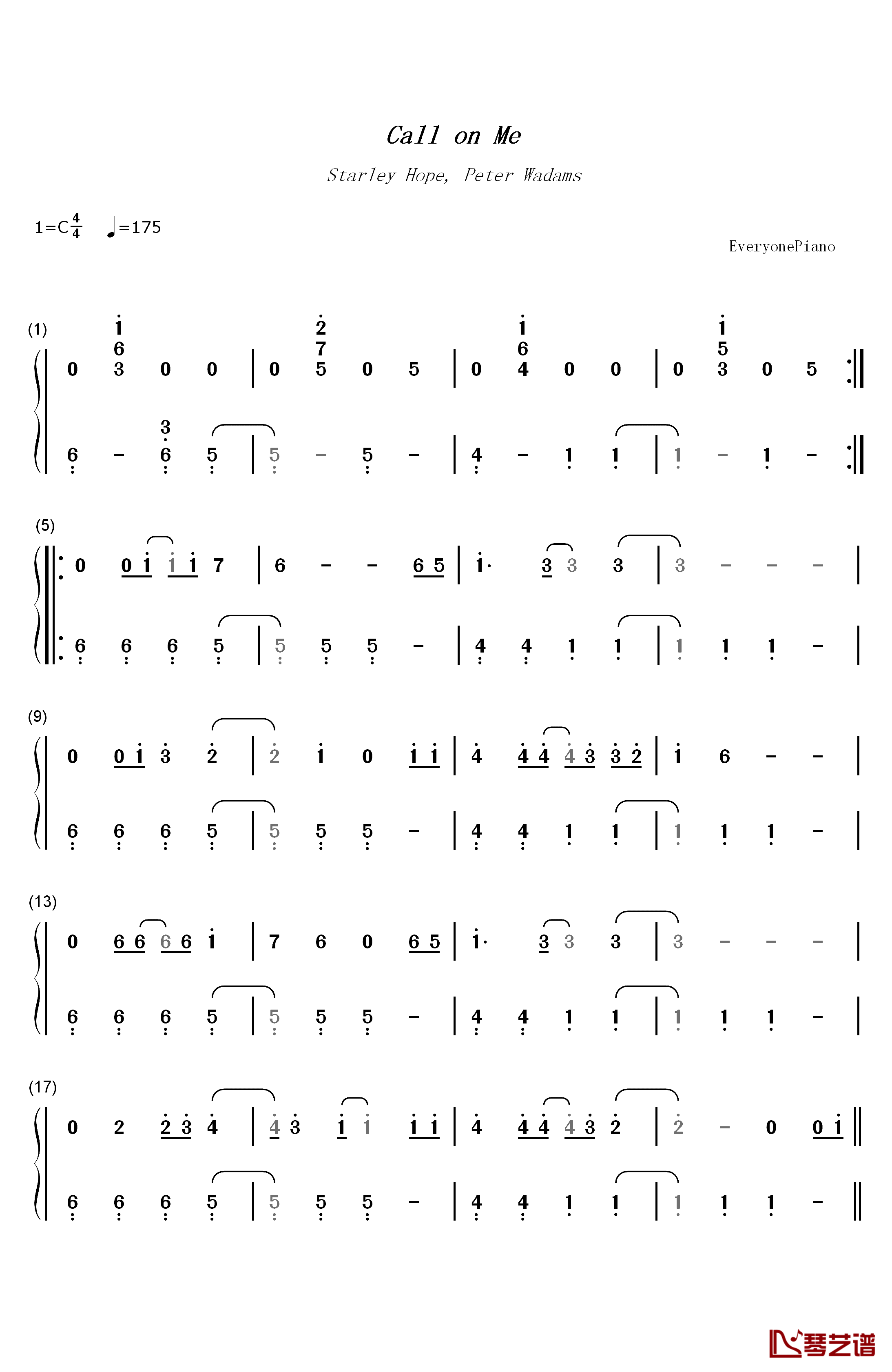 Call on Me钢琴简谱-数字双手-Starley1