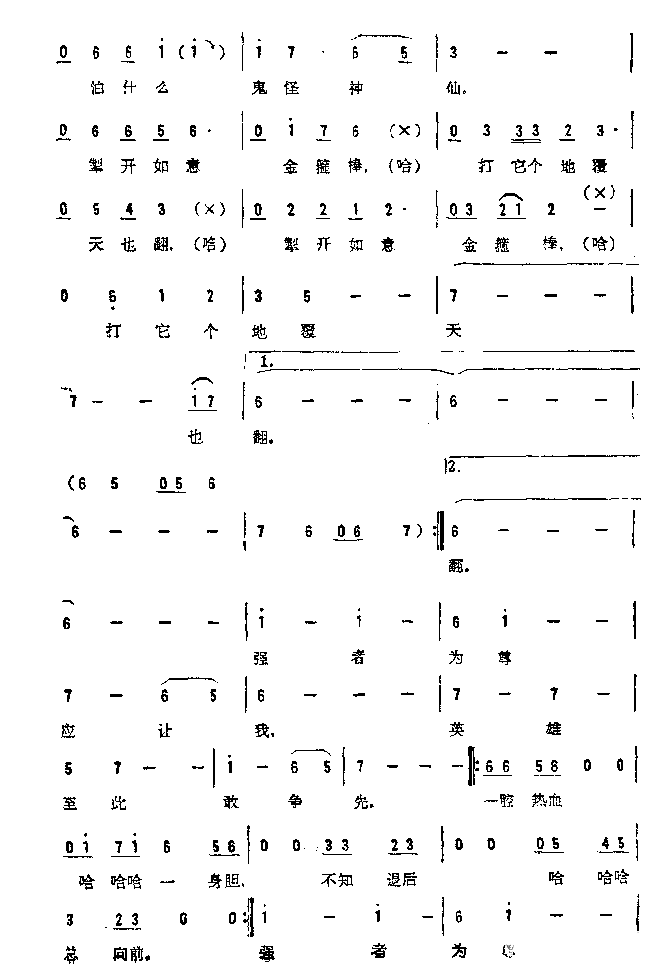 孙悟空之歌《西游记》剧组文艺晚会选曲简谱1