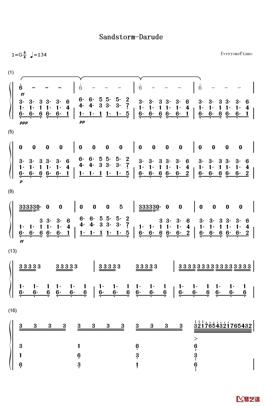 Sandstorm钢琴简谱-数字双手-Darude1