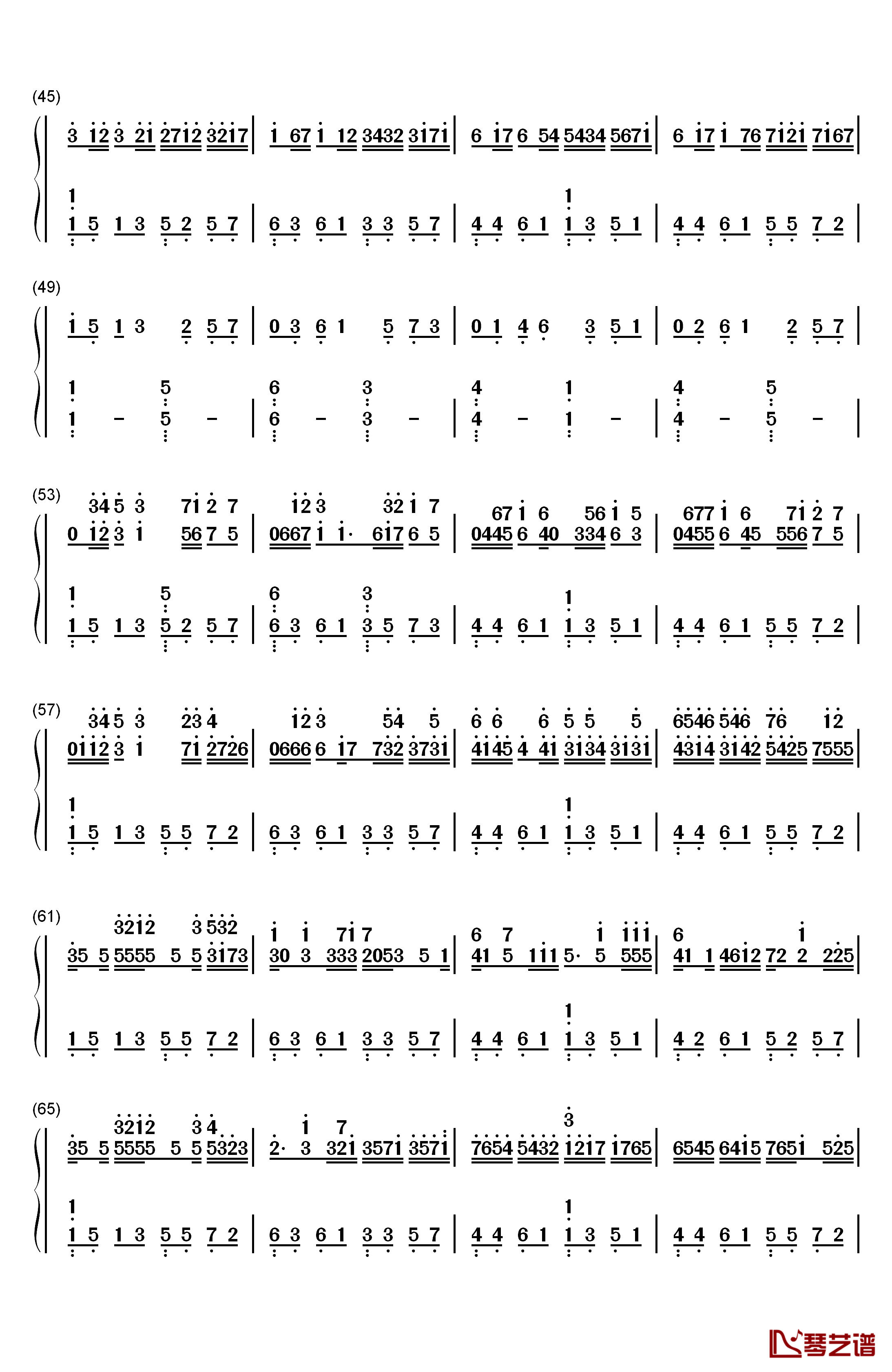 c大调卡农钢琴简谱-数字双手-帕赫贝尔3