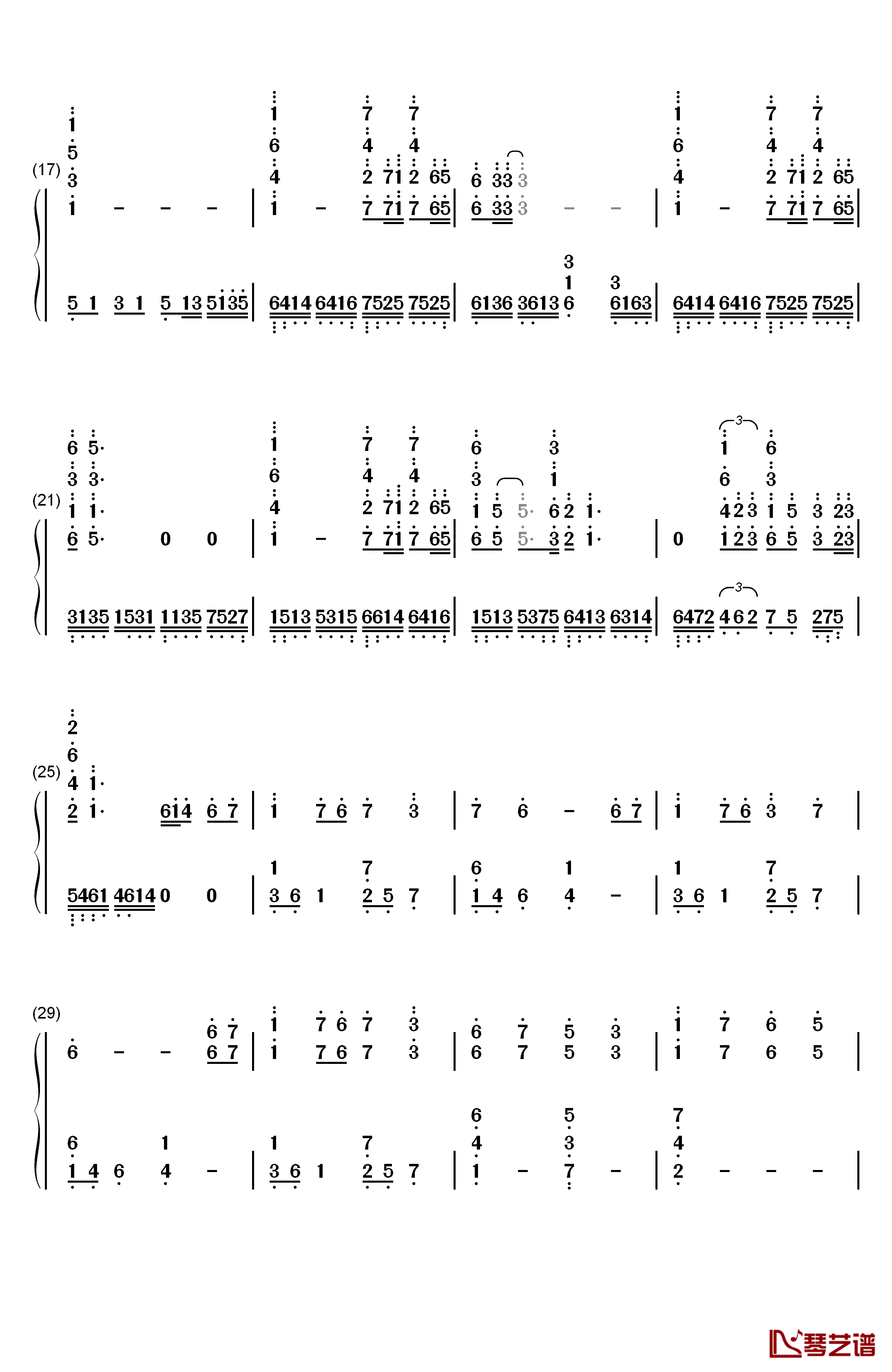 想你的365天钢琴简谱-数字双手-李玟2