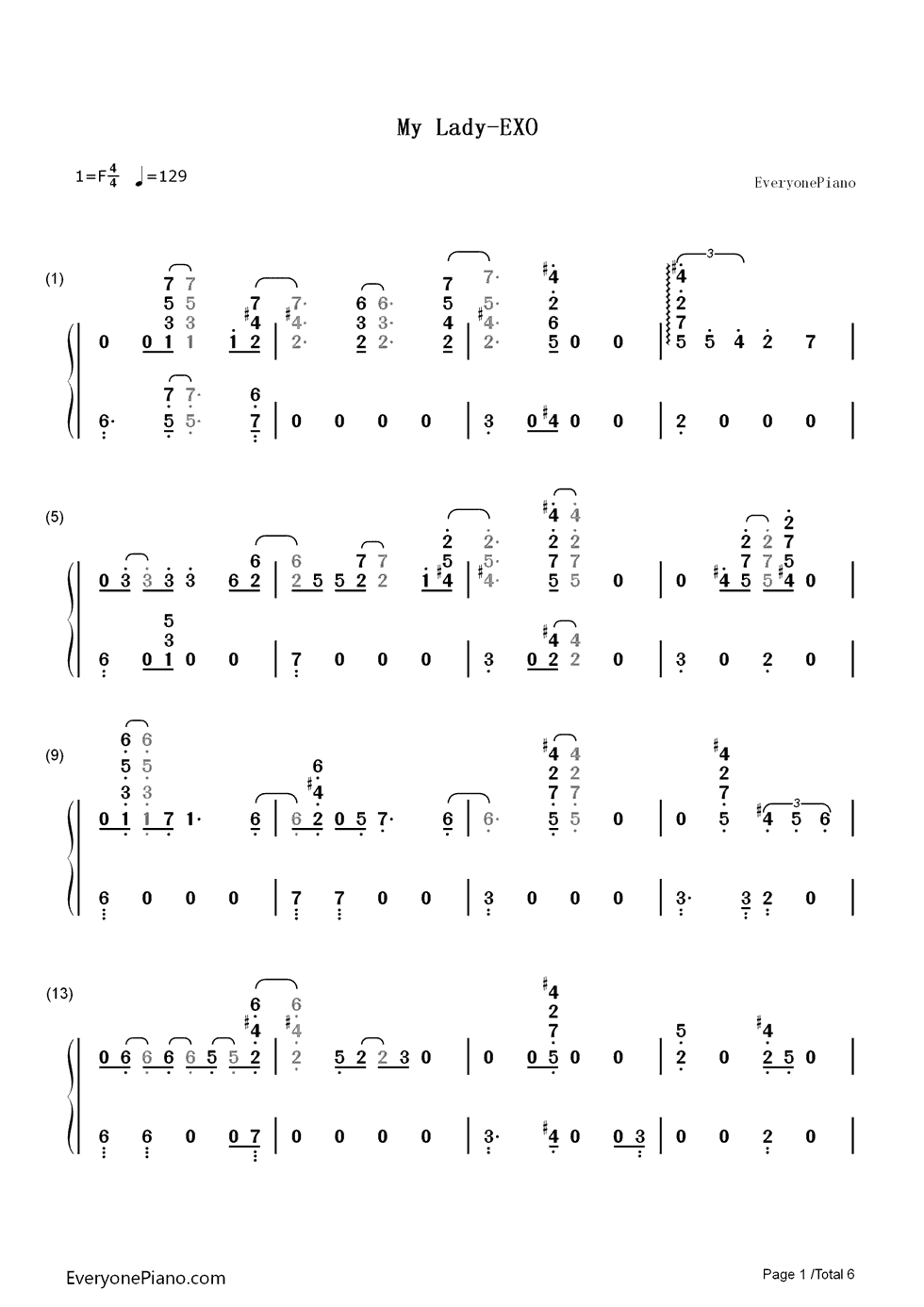 My Lady钢琴简谱-数字双手-EXO1