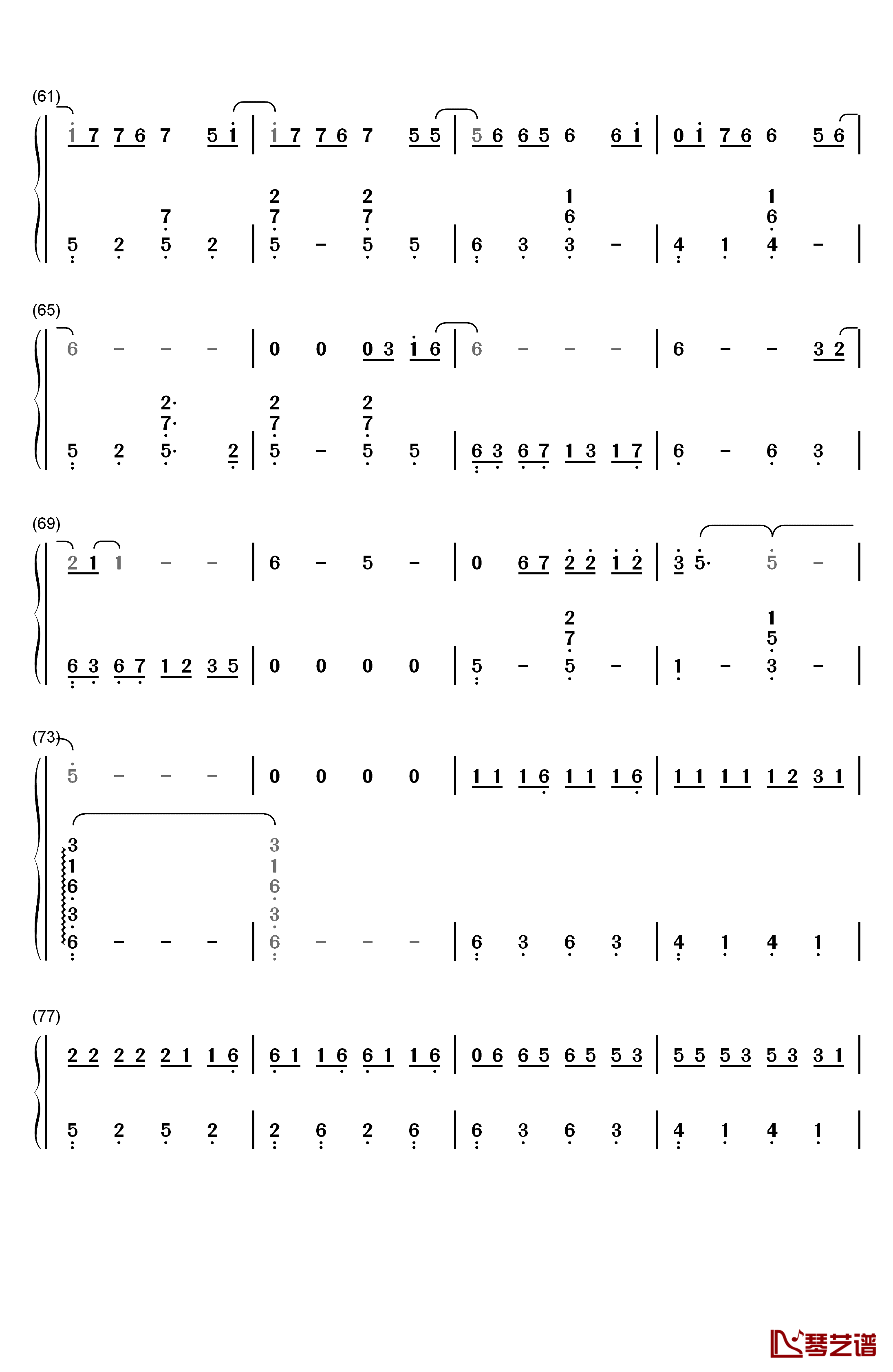 生僻字钢琴简谱-数字双手-陈柯宇4