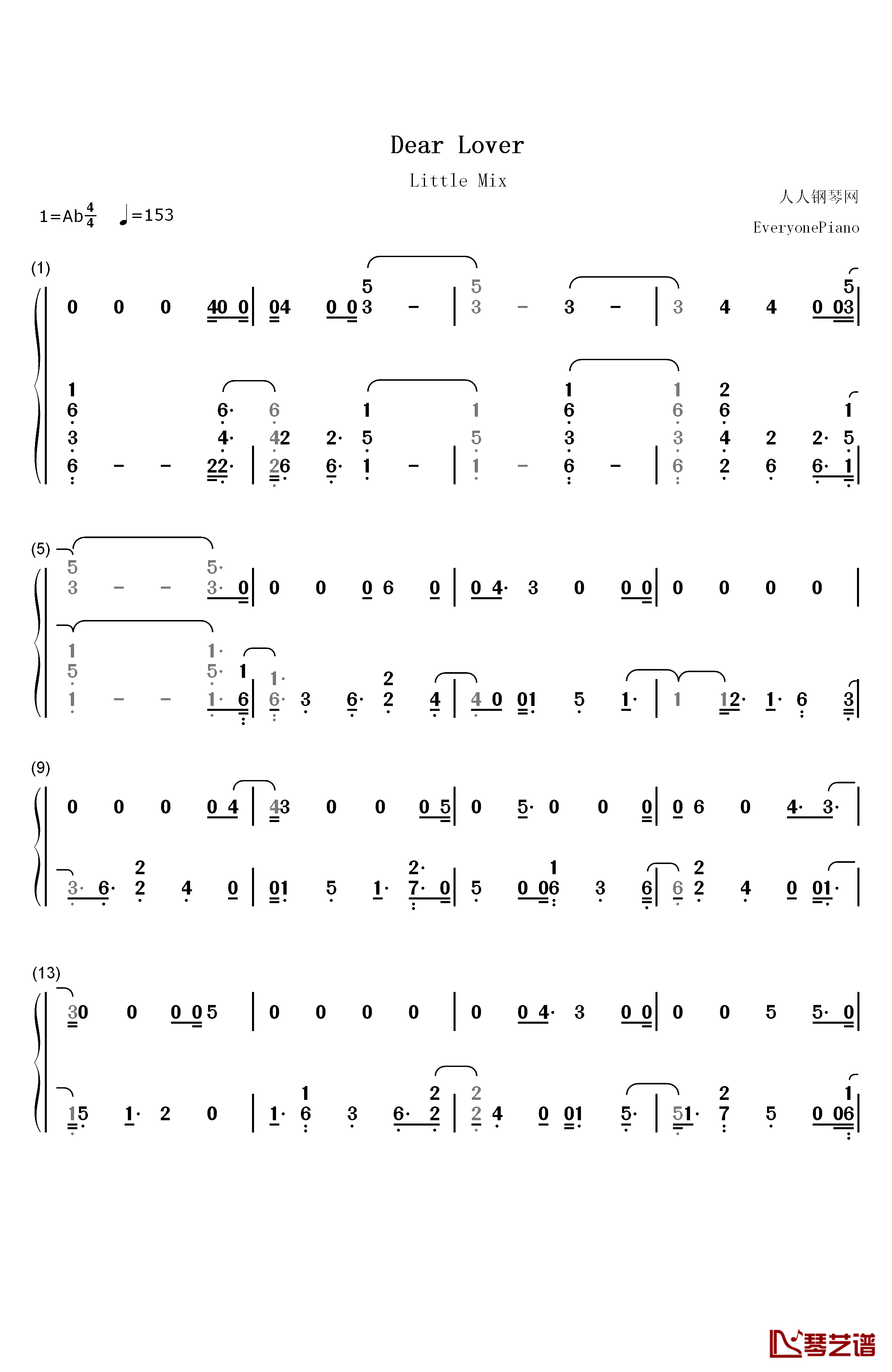 Dear Lover钢琴简谱-数字双手-Little Mix1