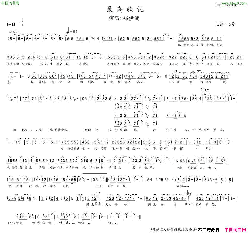 最高收视简谱-郑伊健演唱1
